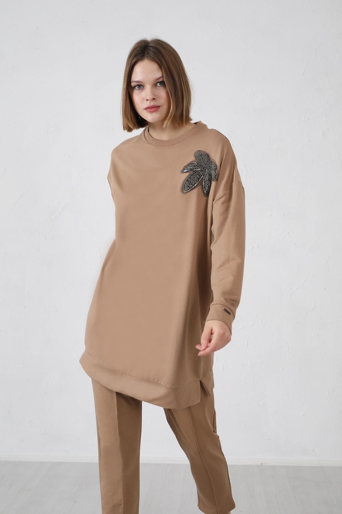 Moodbasic Taşlı Eşofman Takım Latte