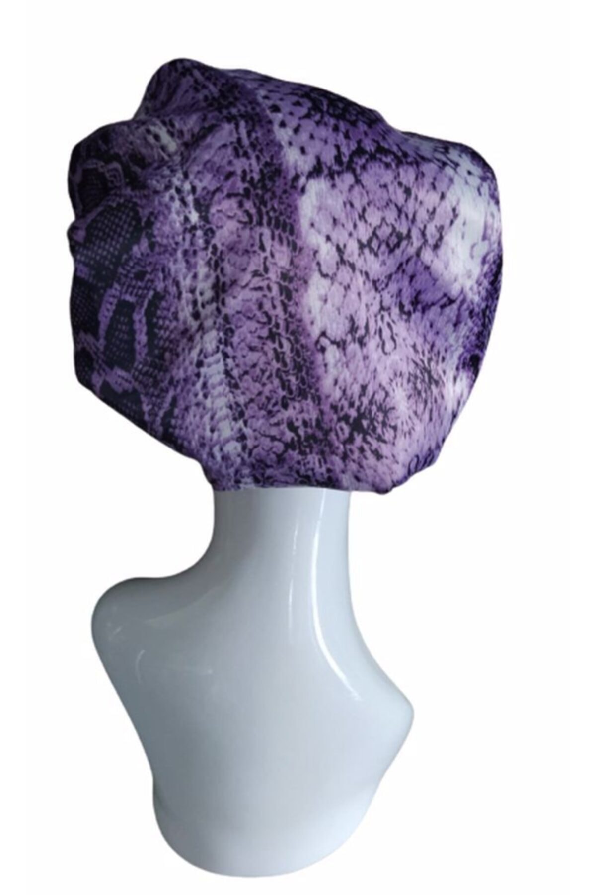 FashionSButik Çift Katlı Mor Yılan Desen Saten Saç Bonesi