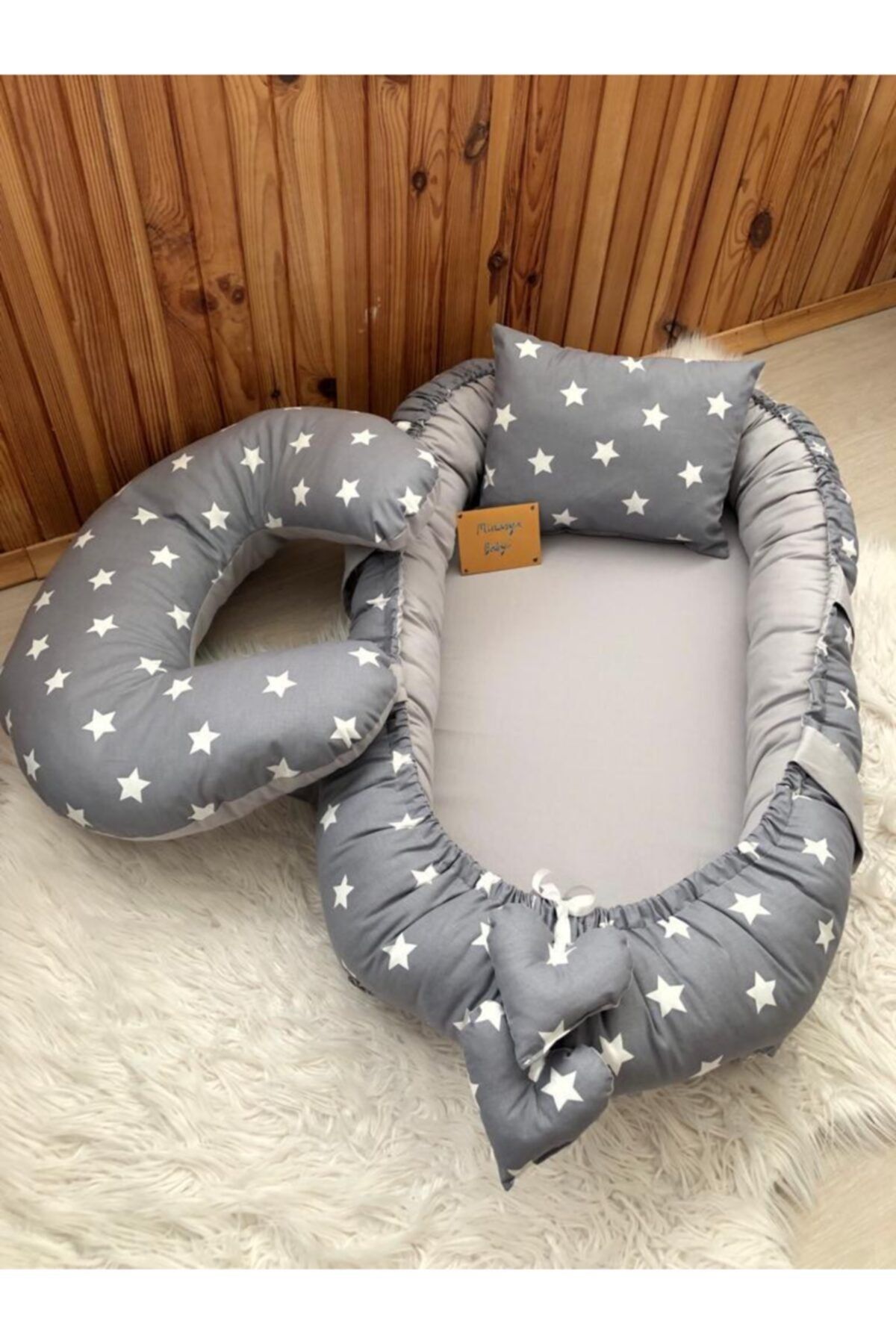 MİNASYA BABY Babynest Gri Yıldız Tasarım Babynest Yatak ve Emzirme Yastığı