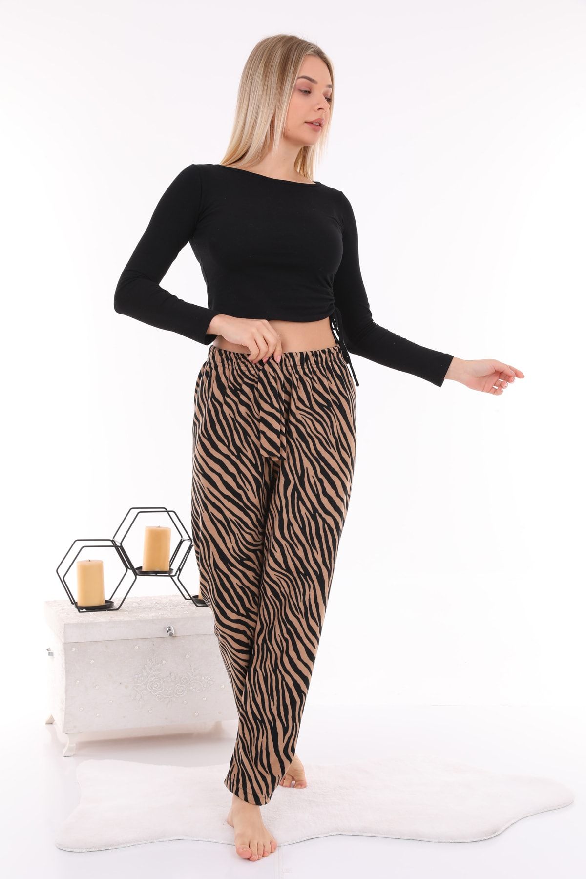 Arvin Kadın Leopar Baskılı Pijama Altı