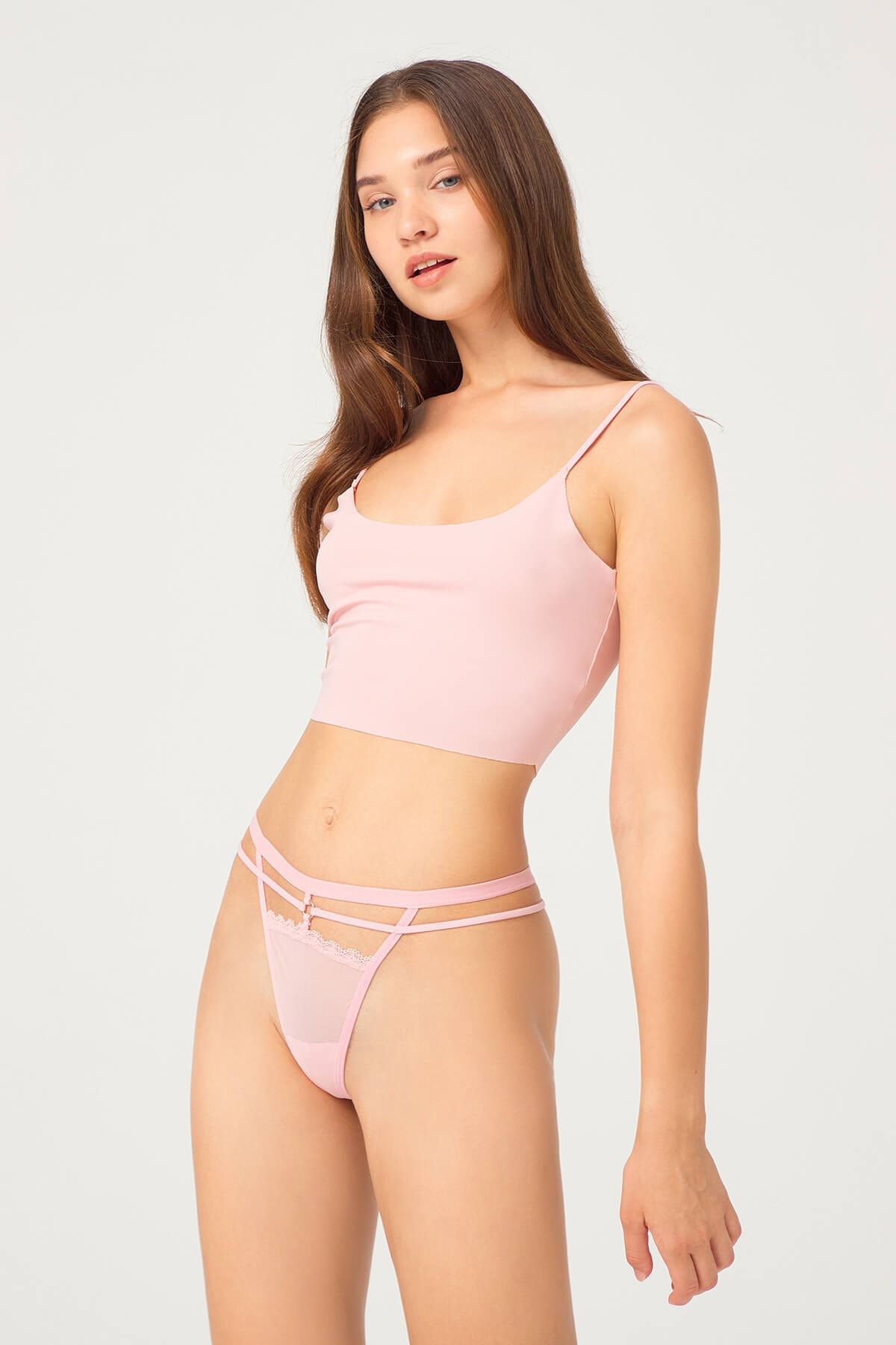 Cottonhill Pudra Önü Transparan Lastik Detaylı Kadın String Külot