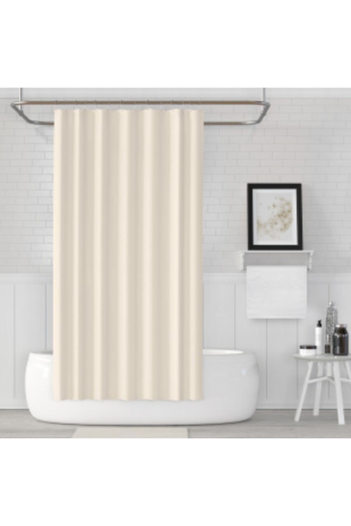 Tropikhome Krem Banyo Perdesi 180x200 Duş Perdesi Tek Kanat Banyo Perdeleri - Su Geçirmez Küvet Perde