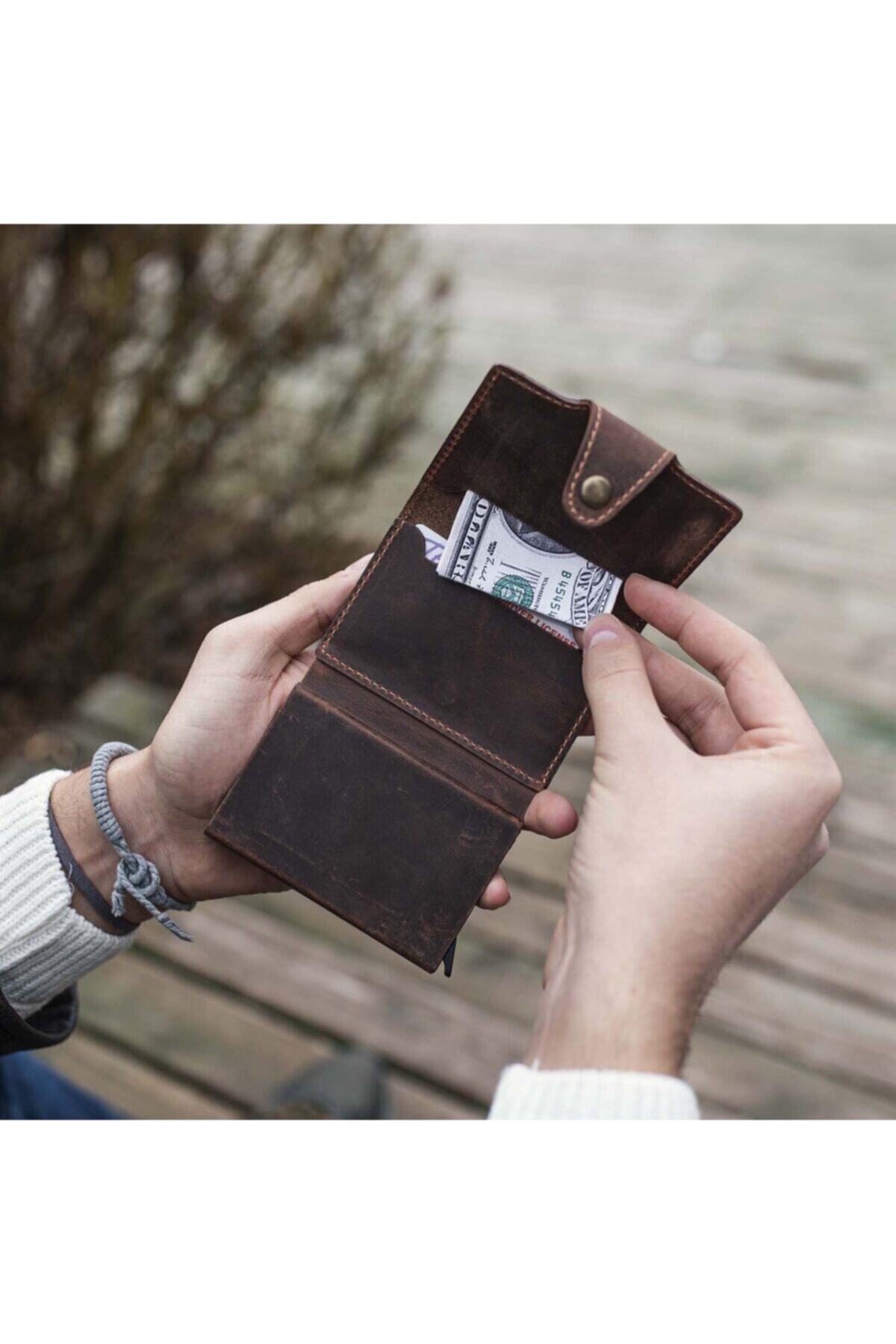 Lonedeer Leather Unisex Açık Kahve El Yapımı Hakiki Deri Kartlık