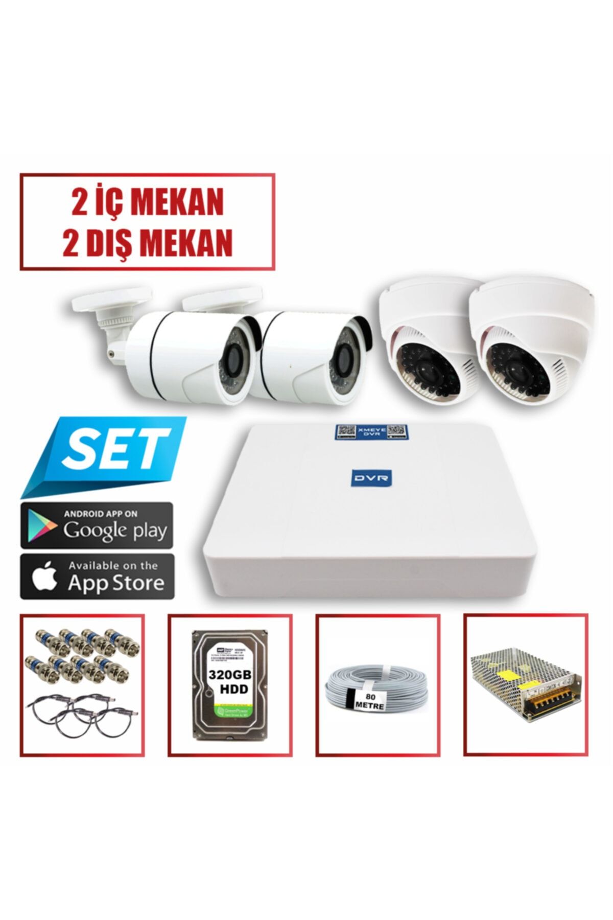 Baff 4 Kameralı Güvenlik Kamerası Seti+hdd+dvr+bnc+power Jack