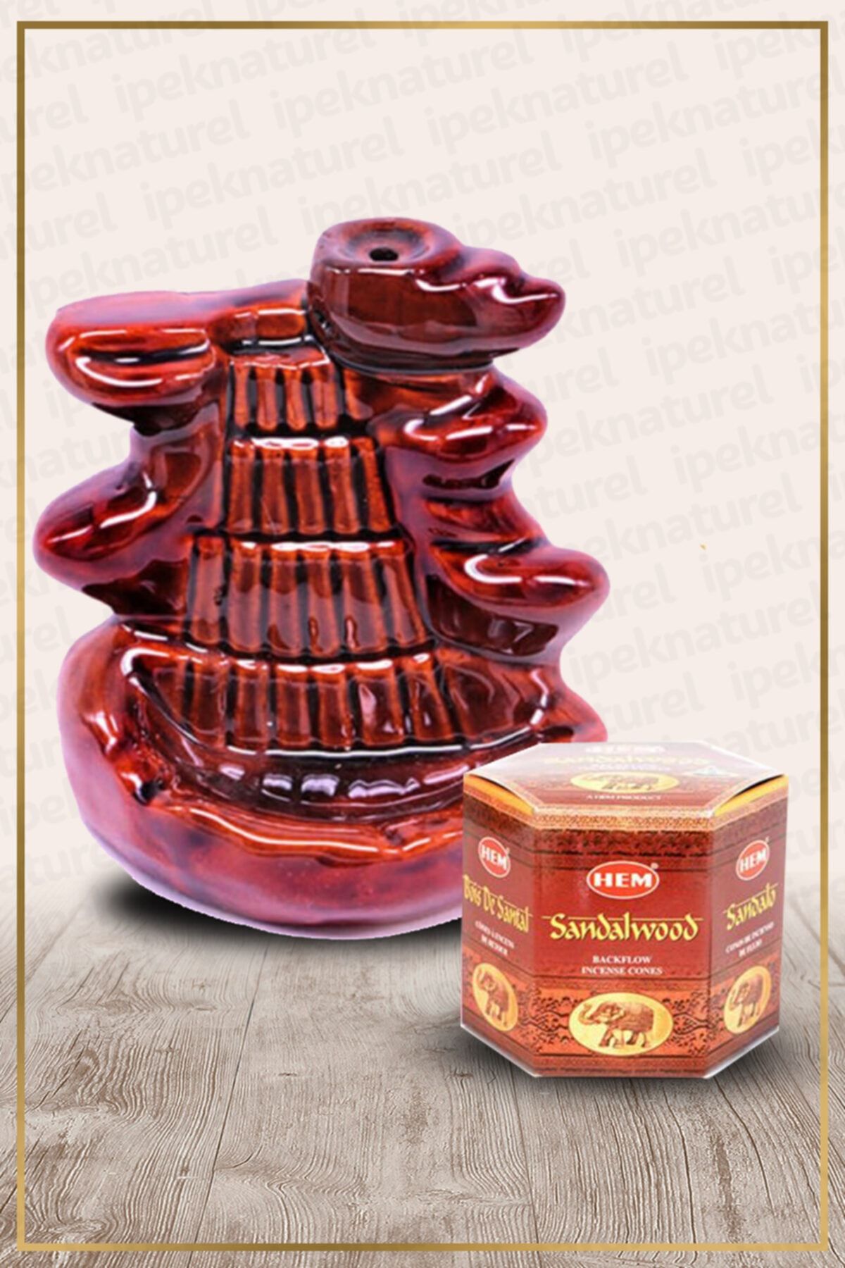 İpek Naturel Kahve Şelale Buhurdanlık Ve Sandalwood (sandal Ağacı) Konik Tütsü Set