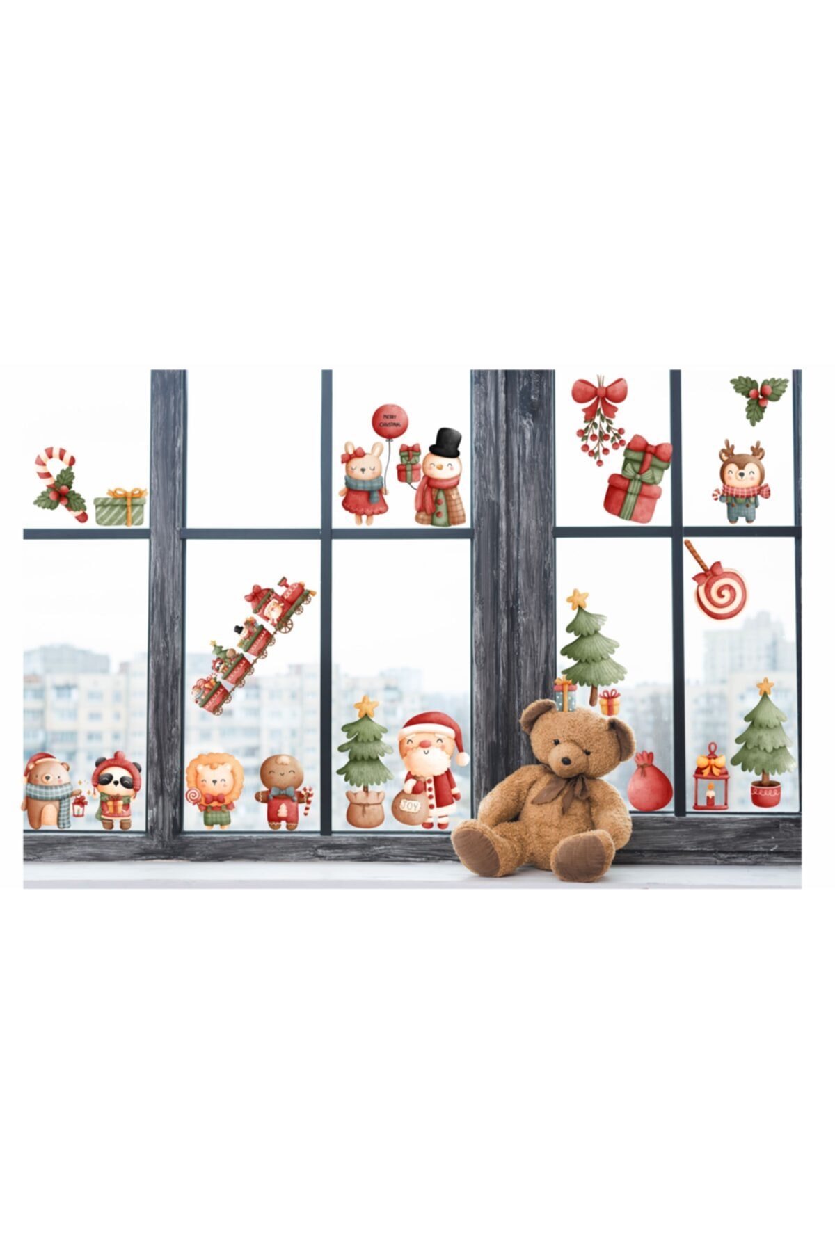 Koala Mood Cam Için 21 Adet Yılbaşı Süsleri Yeni Yıl Bebek Ve Çocuk Odası Dekoratif Sticker Seti