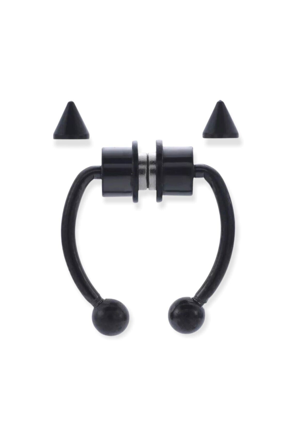 EFBUTİK Unisex Mıknatıslı Fake Septum Piercing - Siyah