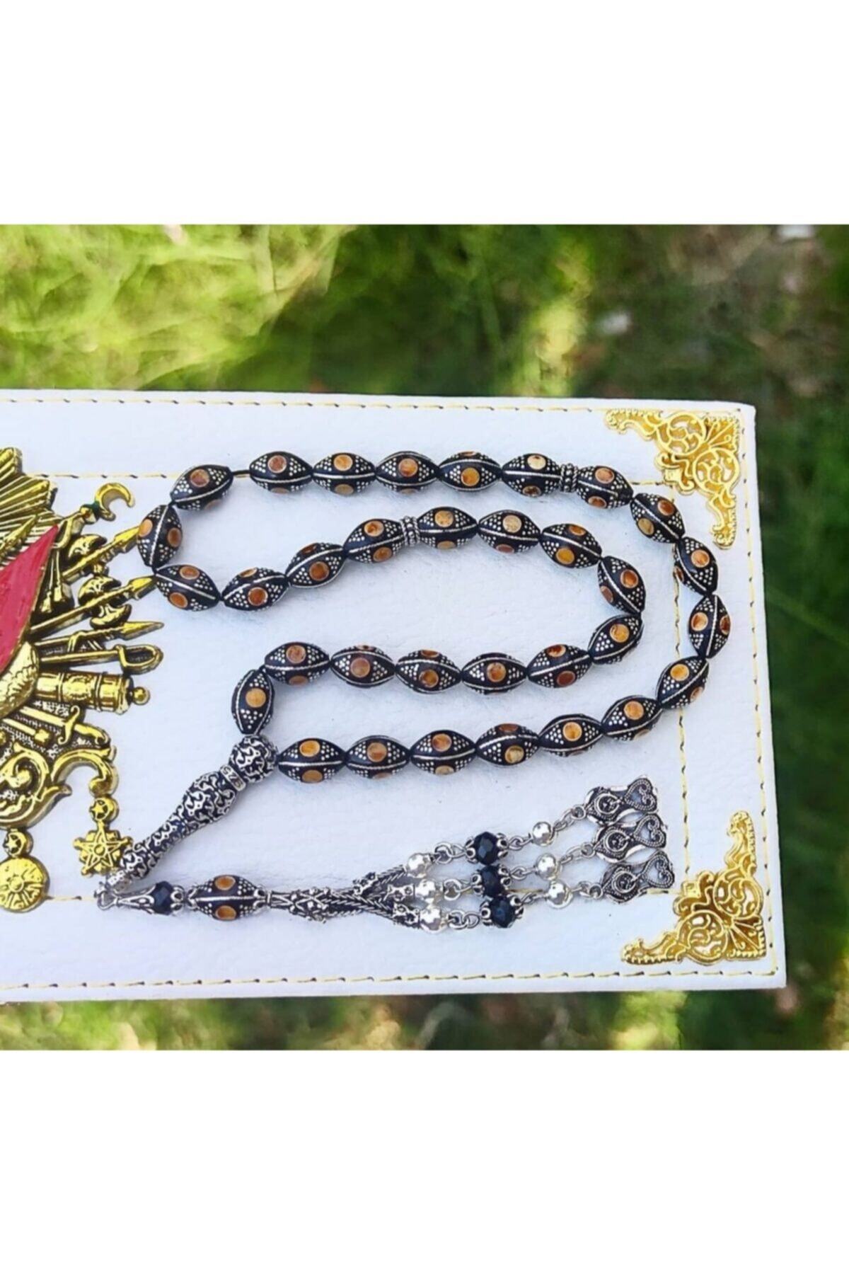oltu taşı tespih 925 Ayar Gümüş Hakiki Erzurum Oltu Taşı Tesbih
