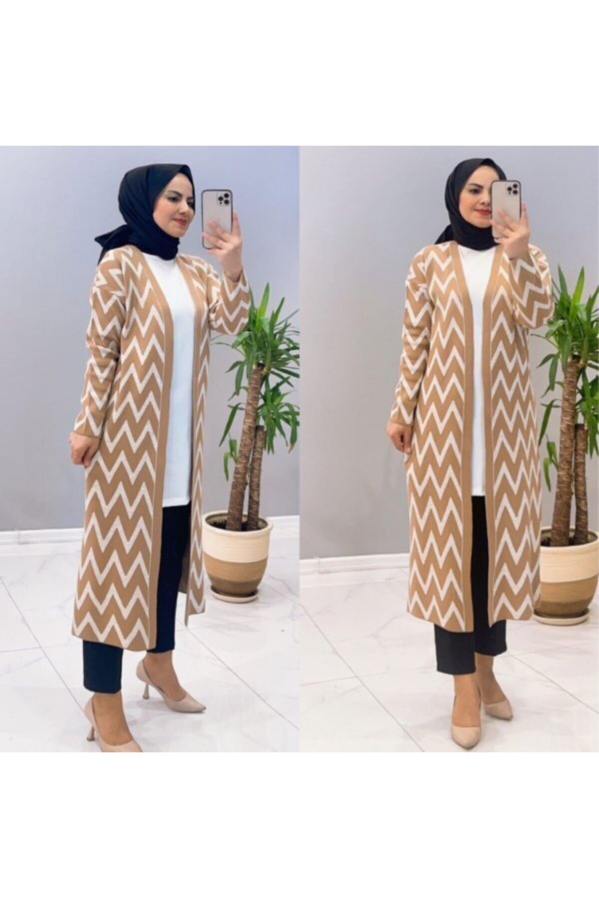 Nerissa Wear Zigzag Desen Uzun Triko Hırka