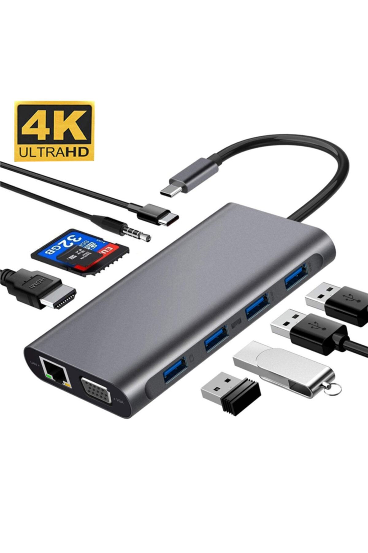 Daytona Fc31 Type-c™ Usb-c To 4*usb3.0 4k Hdmı Vga 1000 Mbps Rj45 Pd Aux Sd Tf Kart 11ın1 Çevirici