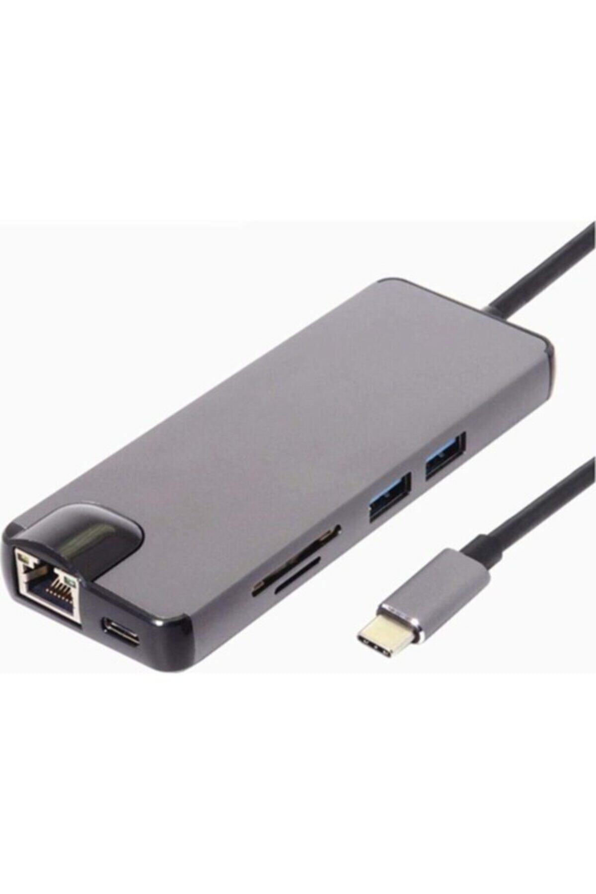 Daytona Fc-09 Type-c To Hdmı Rj45 Sd Kart Usb 3.0 X 2 Vga Macbook Uyumlu 8ın1 Çevirici Adaptör