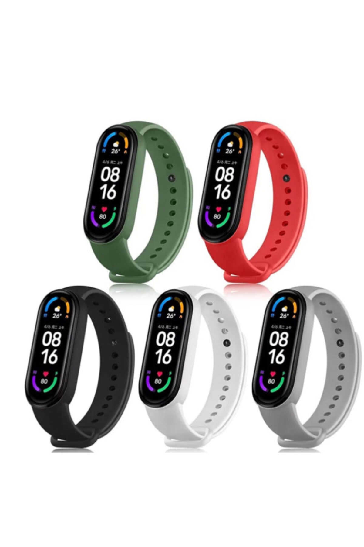 Tiegem Mi Band 5/6 5 Li Set 3m Kordon Siyahkırmızıbeyazgrihakiyesil Sadece Kordondur.