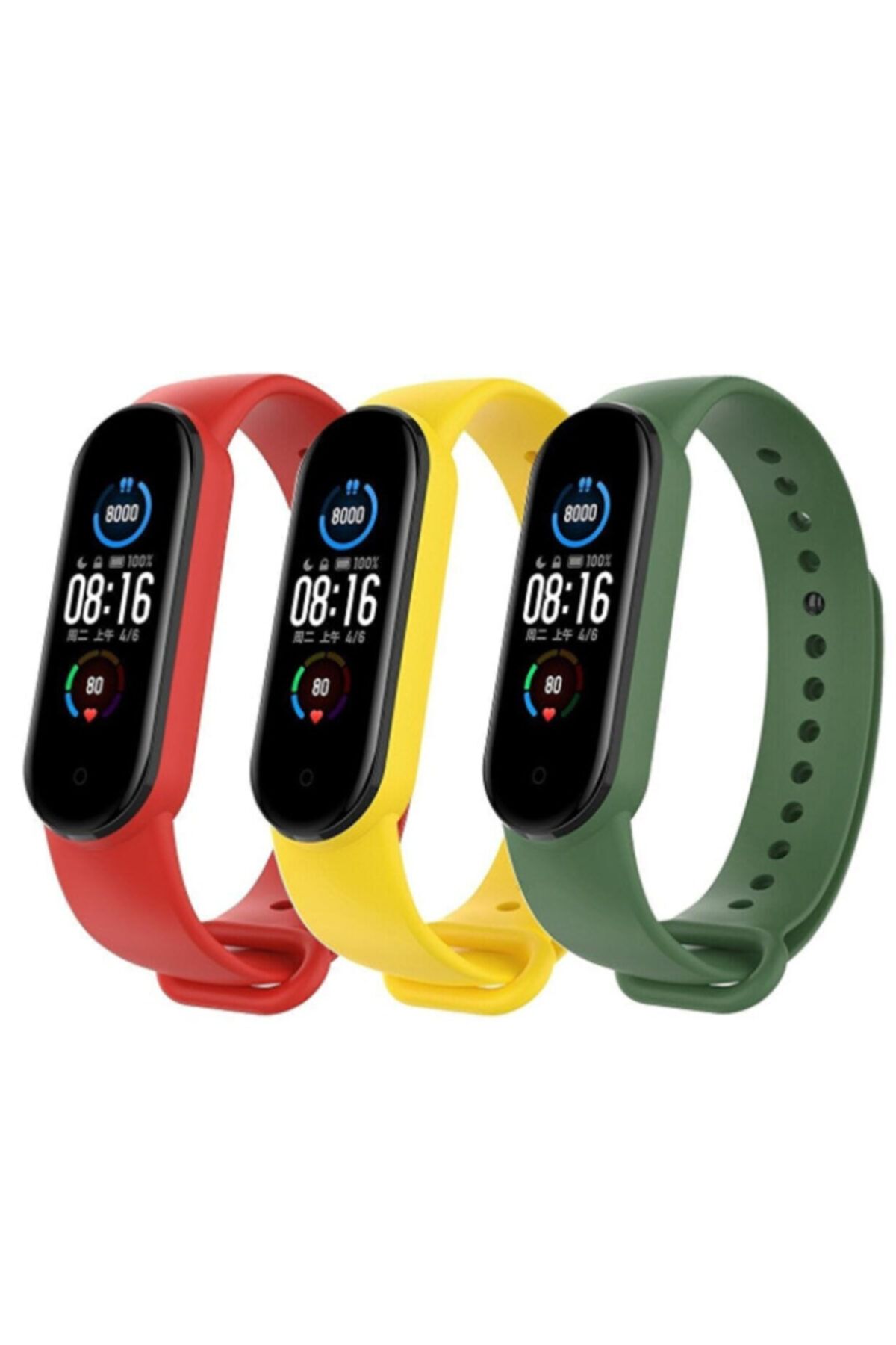 Tiegem Mi Band 5/6 3 Lü Set Kombineli 3m Kordon Sarıkırmızıhakiyesil Sadece Kordondur.