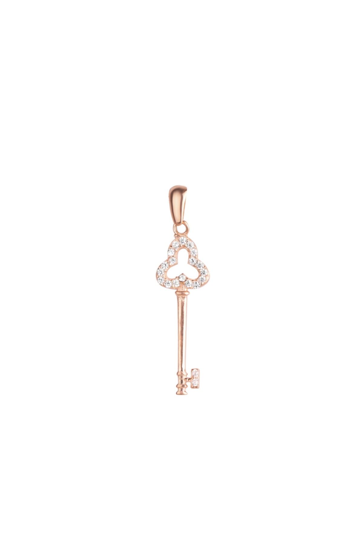 Jewelicon Kadın Gümüş Zirkon Taşlı Şans Anahtarı Rose Kolye Ucu