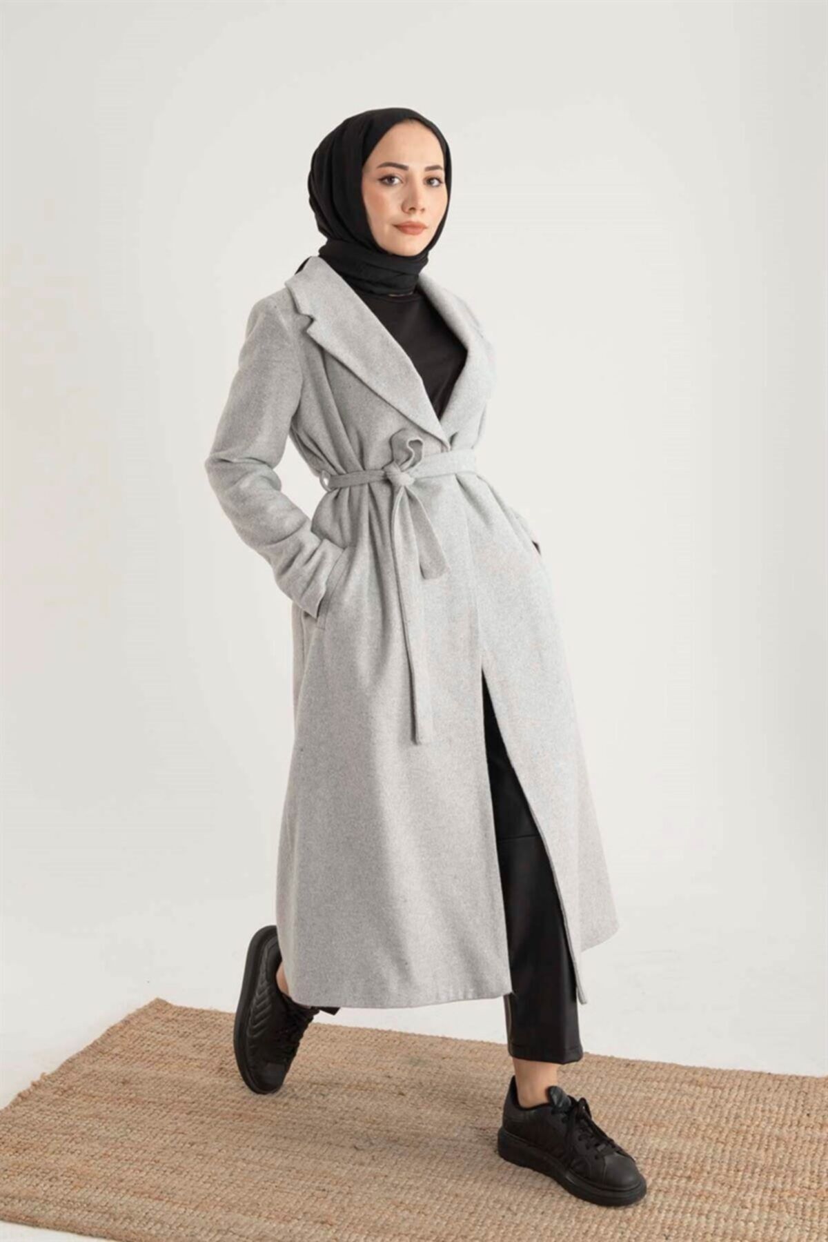 moda ala Astarlı Kaşe Kaban Gri