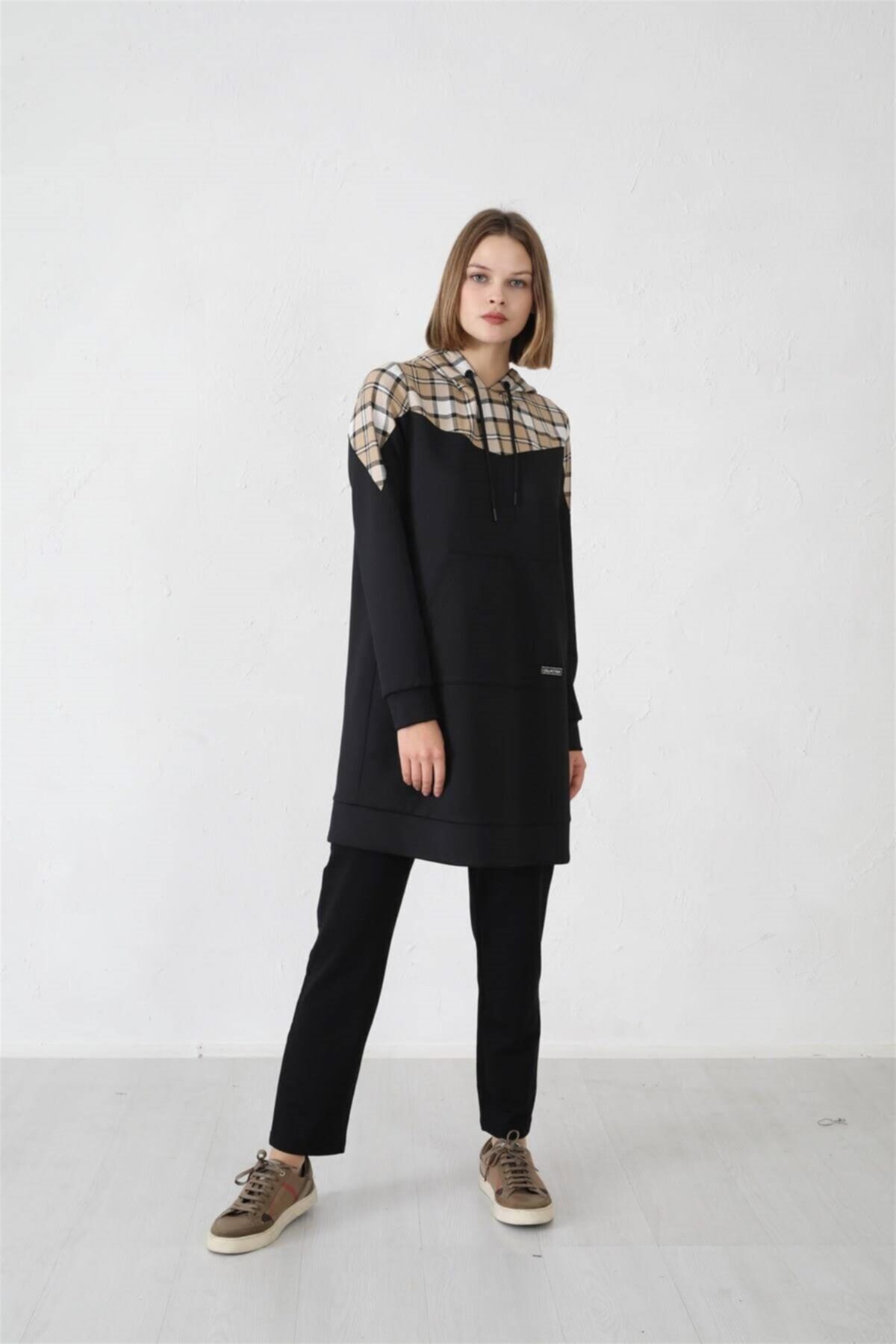 Moodbasic Ekose Detaylı Sweatshirt Mb21.172 Siyah