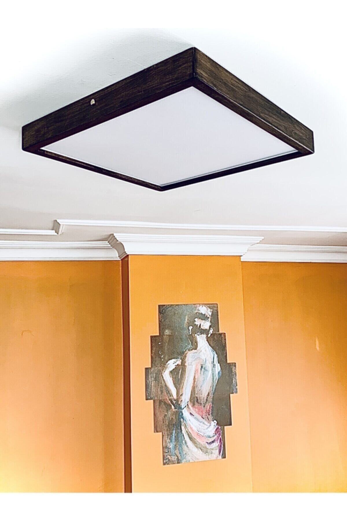 ADALED Ahşap Çerçeveli Tavan Led 60x60cm Panel Aydınlatma Avize Salon Yatak Odası Mutfak 6500k Beyaz Işık