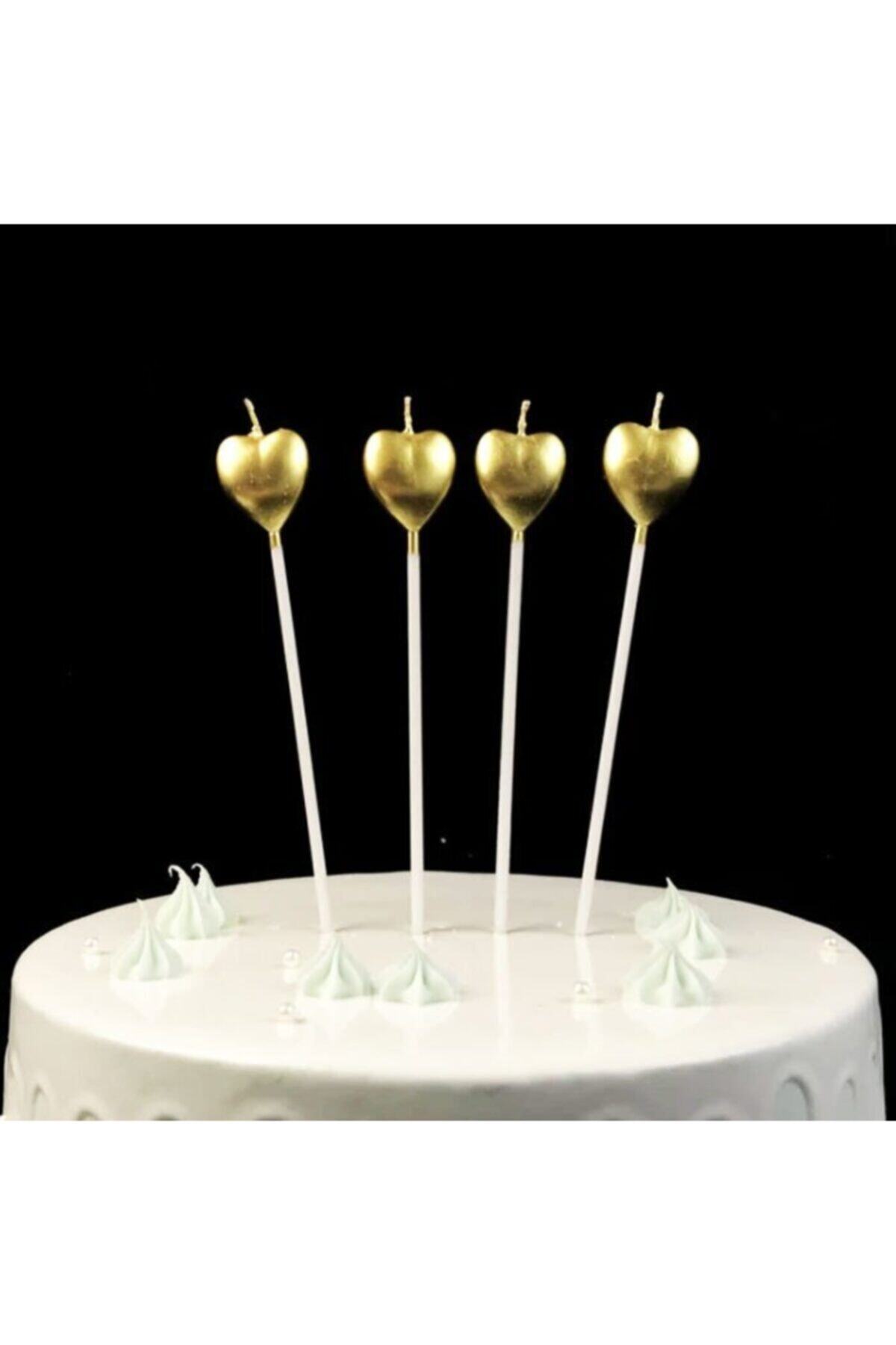 touchhouse Parti Çubuklu Metalize Kalp Mum Doğum Günü Mumu Gold 4 Adet