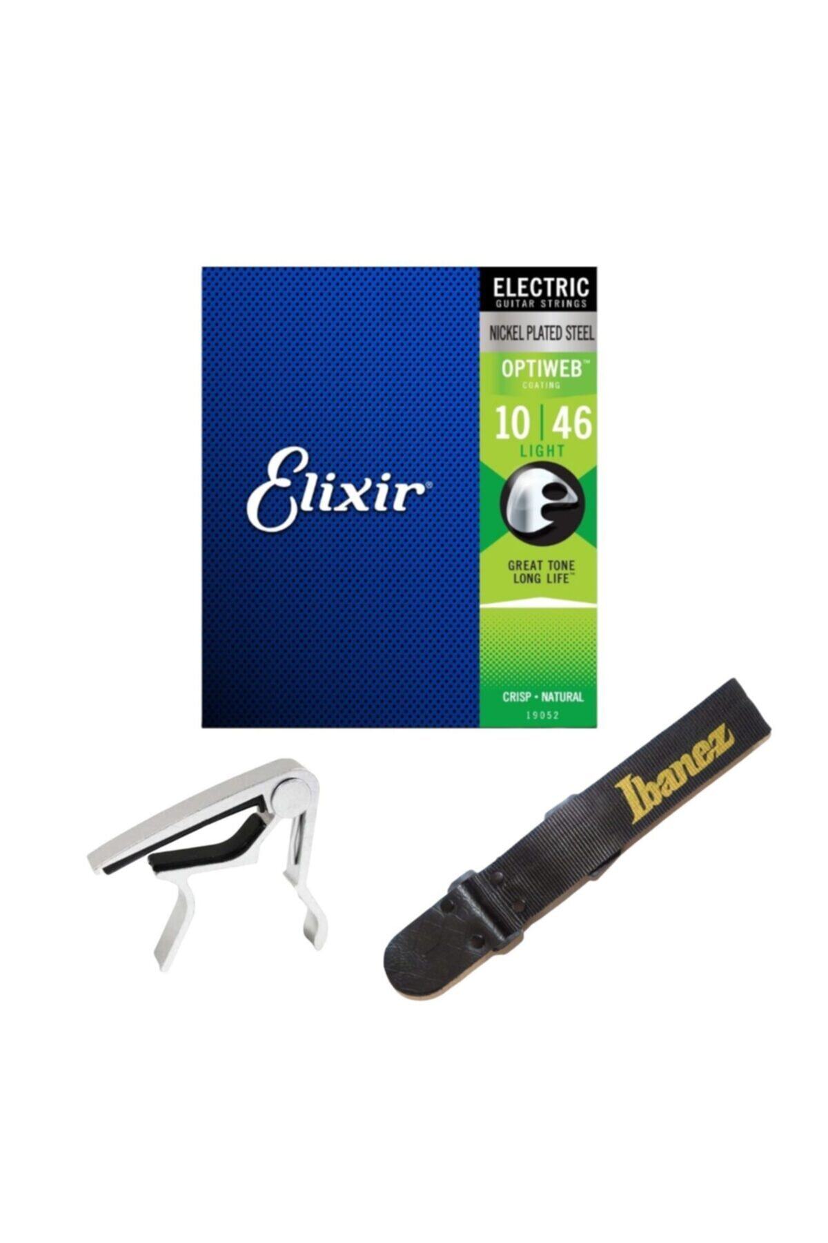 AKIŞ MÜZİK Elixir 19052 Optiweb Light Elektro Gitar Teli (10-46)+kapo+gitar Askı
