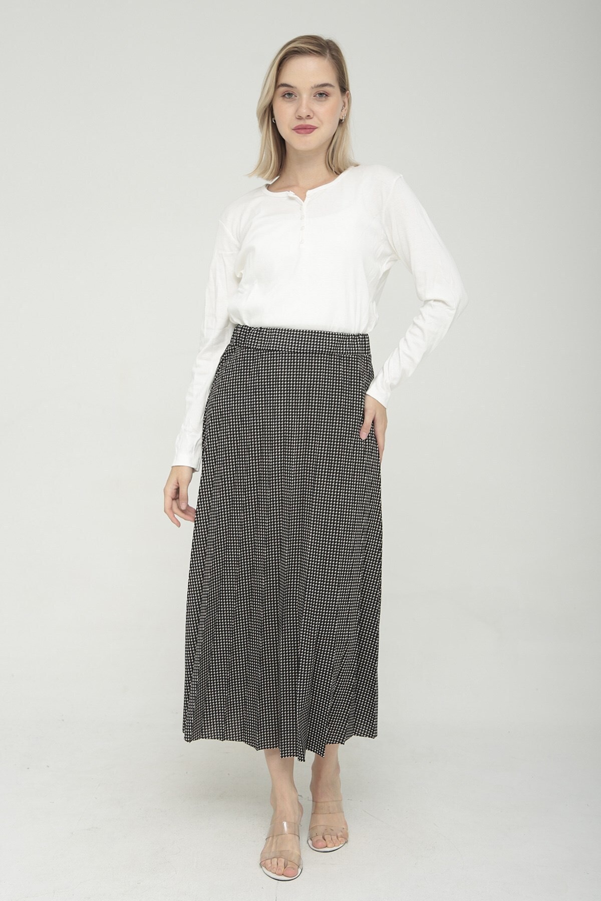 Yağızlar Kadın Lacivert Kaz Ayak Desen Etek