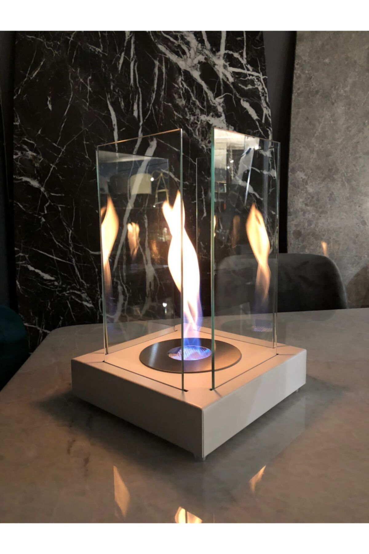 SSCONCEPT Masaüstü Bioethanol Dekoratif Şömine - Beyaz