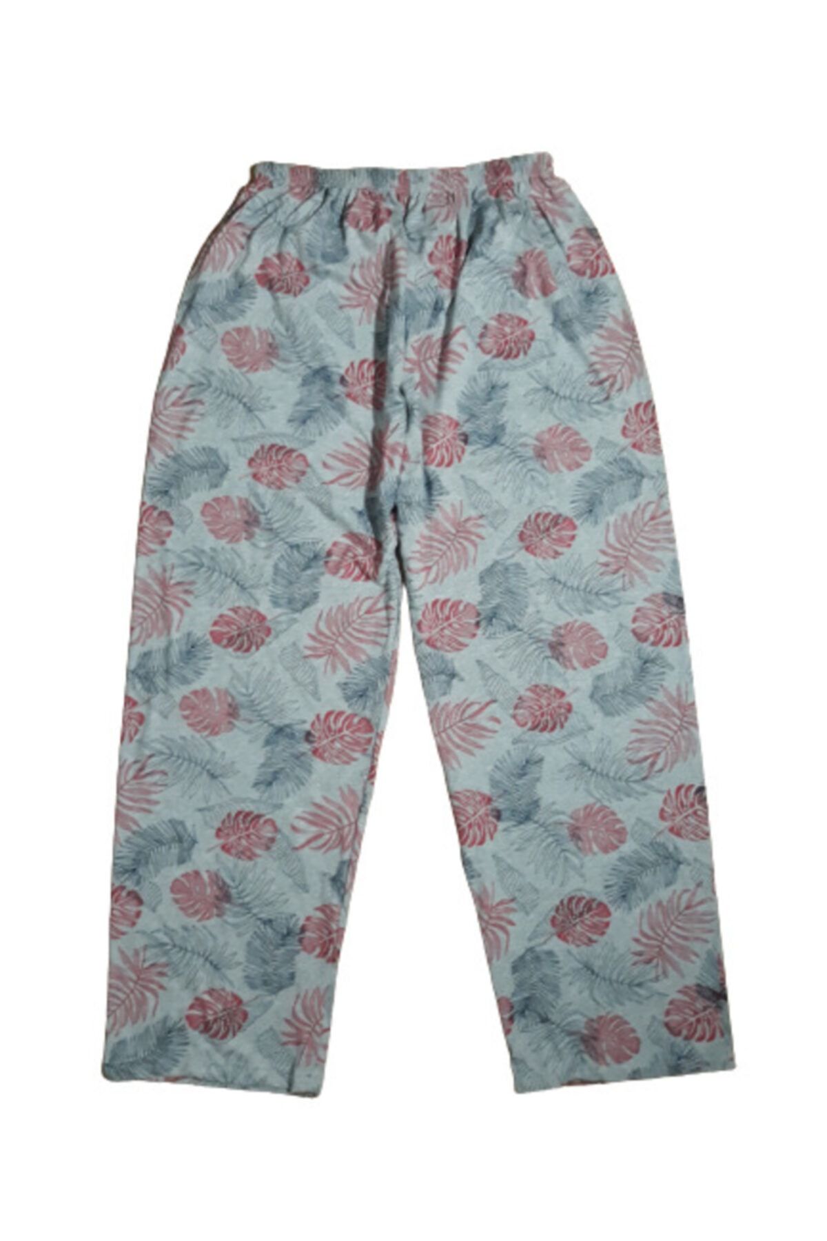 Rashoo Kadın Gri Kırmızı Yaprak Desenli Büyük Beden Pijama Altı