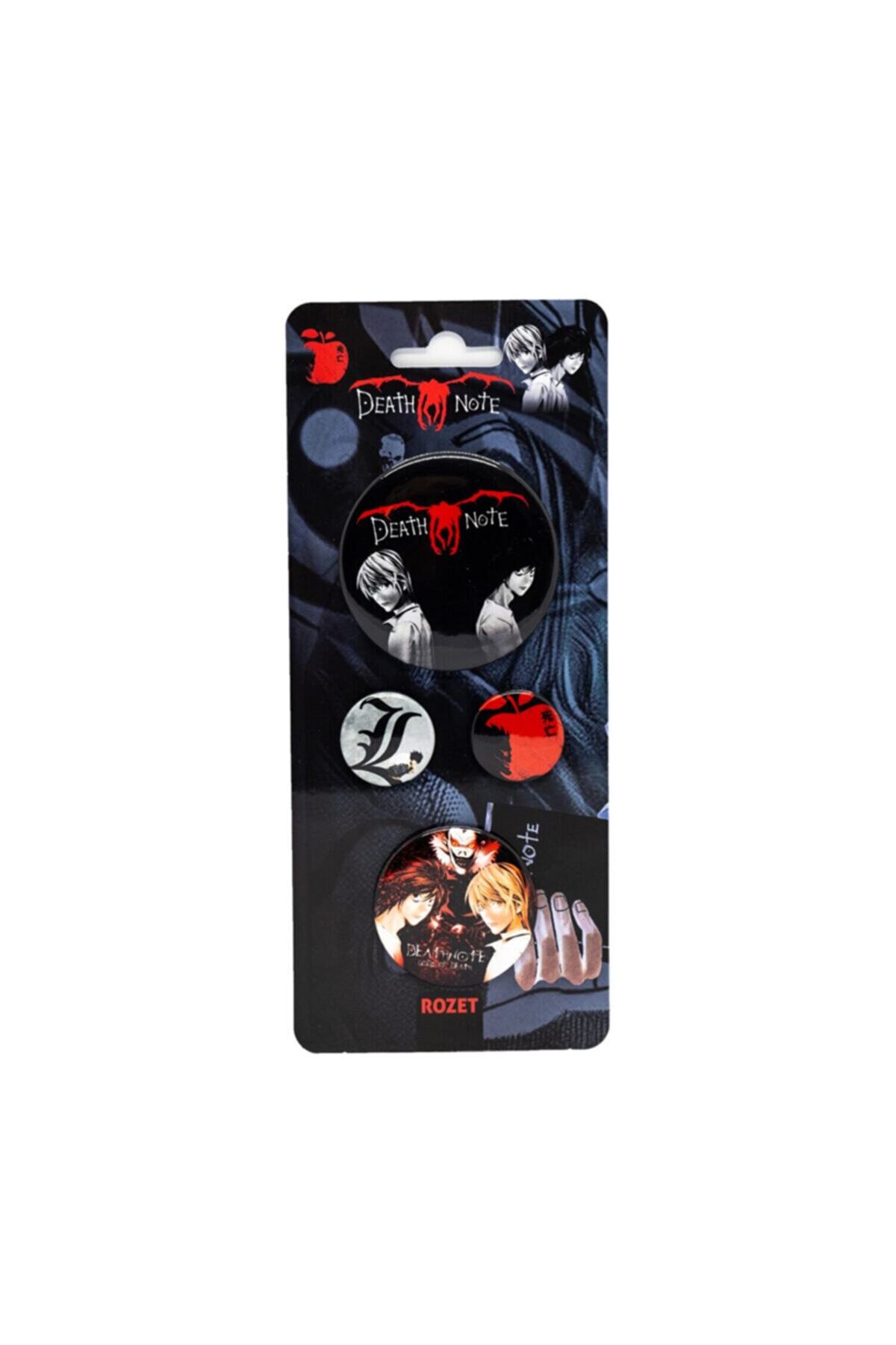 AlpCollection Death Note Anime İğneli Renkli Metal 4 Adet Rozet Broş