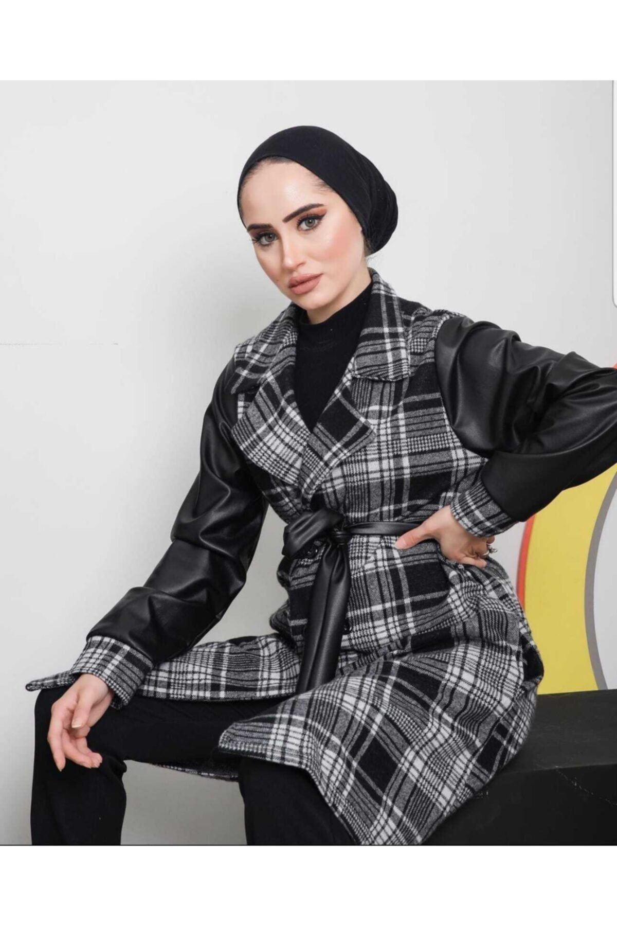 sinanur Ekose Model Kolları Deri Beli Kuşaklı Trenç
