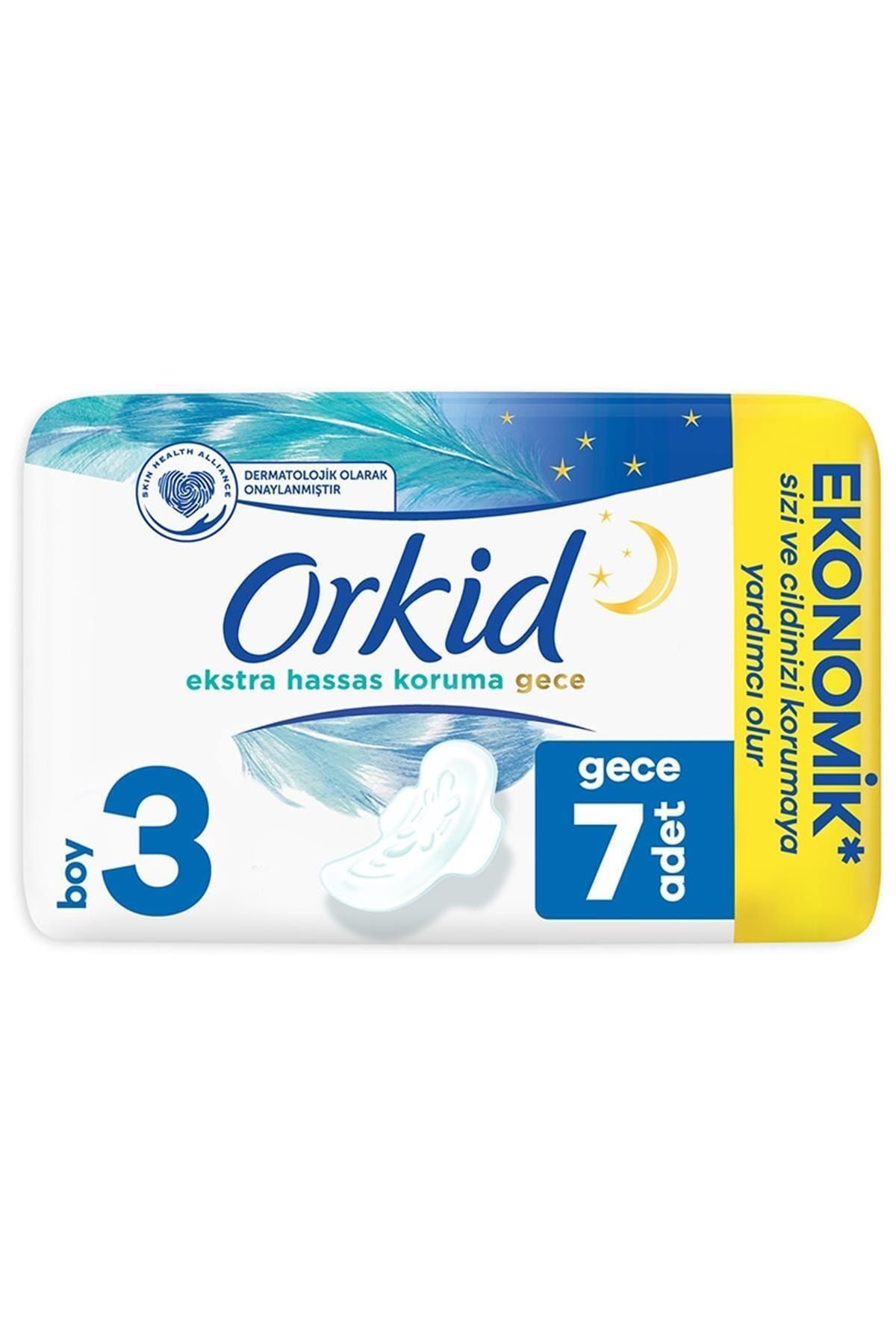 Orkid Extra Hassas Koruma Tekli Hijyenik Ped Gece 7'li Boy 3