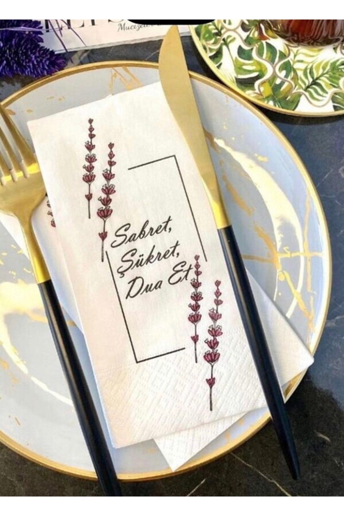 Gibi Shop Peçete Sunum Peçetesi Sabret Şükret Dua Et Dekor Peçete Çift Katlı 80 Adet