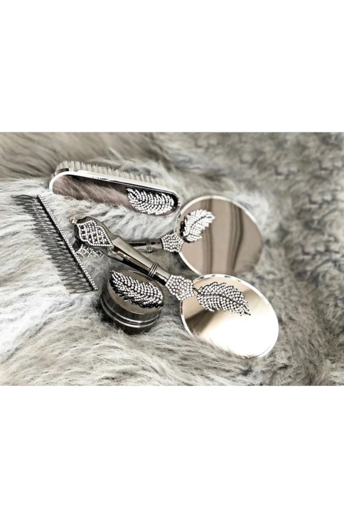 mahmut çeyiz Lüx Krom 5 Parça Ayna Ve Tarak Seti Gümüş