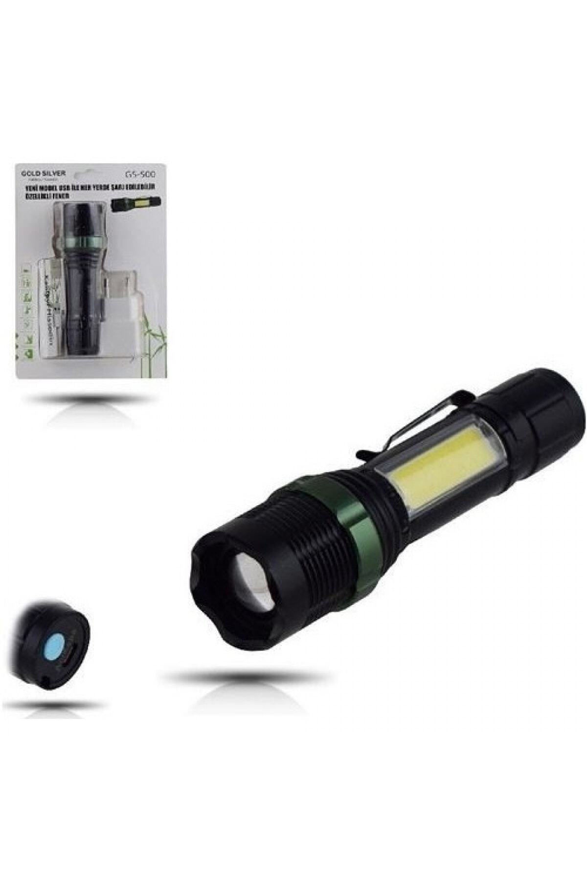 DREAM VEGA Gold Silver Gs-500 Usb Ile Şarj Edilebilir T6 Led El Feneri