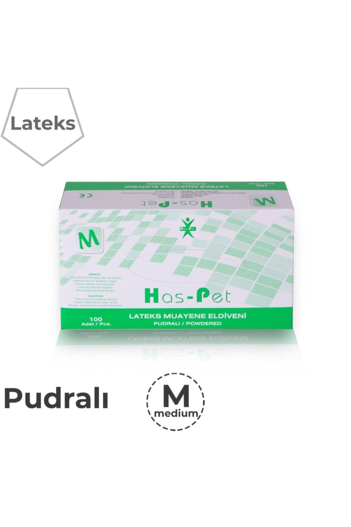HasPet Beyaz Lateks Pudralı Muayene Eldiveni (100'lü 1 Adet Medium)