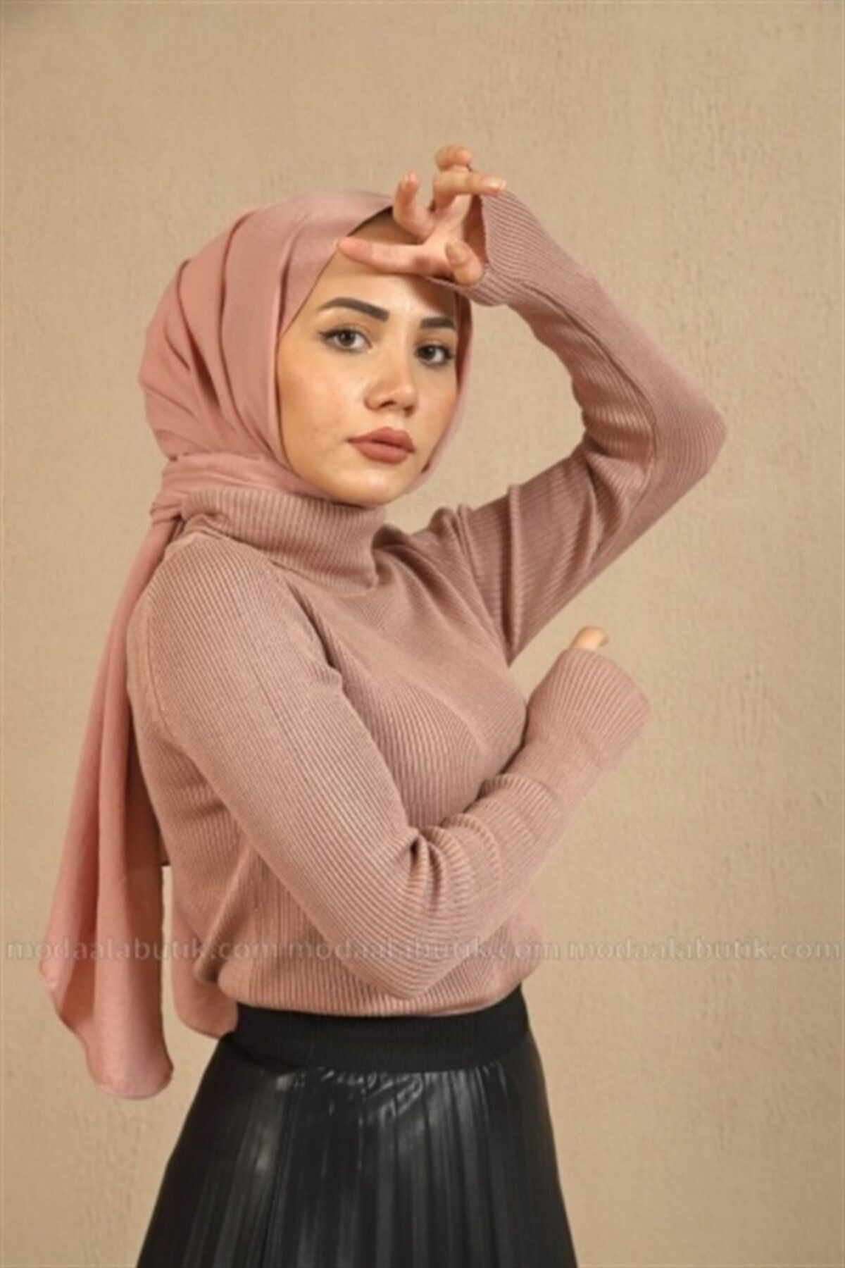 moda ala Boğazlı Fitilli Kazak Pembe