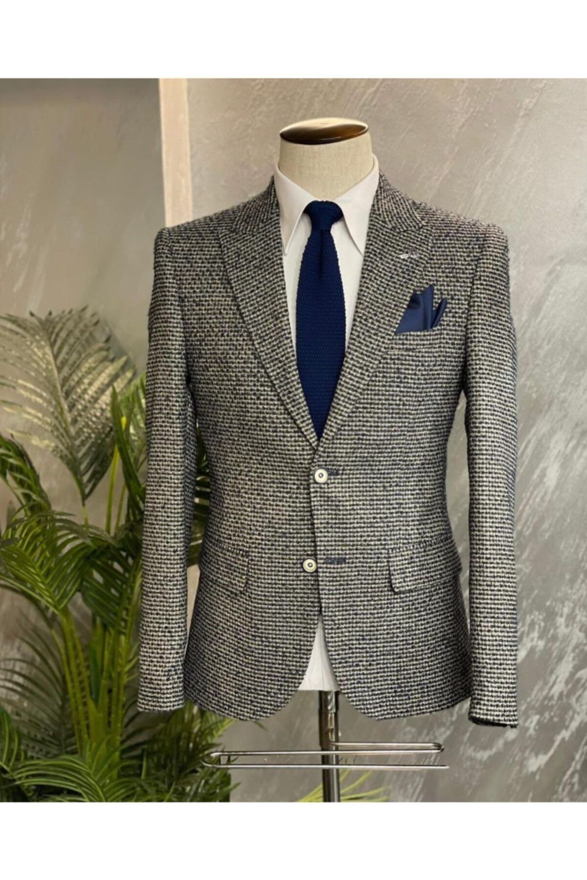 owen Erkek Lacivert Gri Slim Fit Spor Ceket