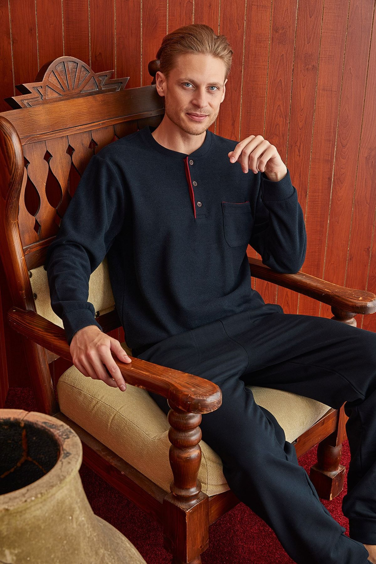 KLY Battal Midi Yaka Kol-paça Bilezikli Pijama Takım