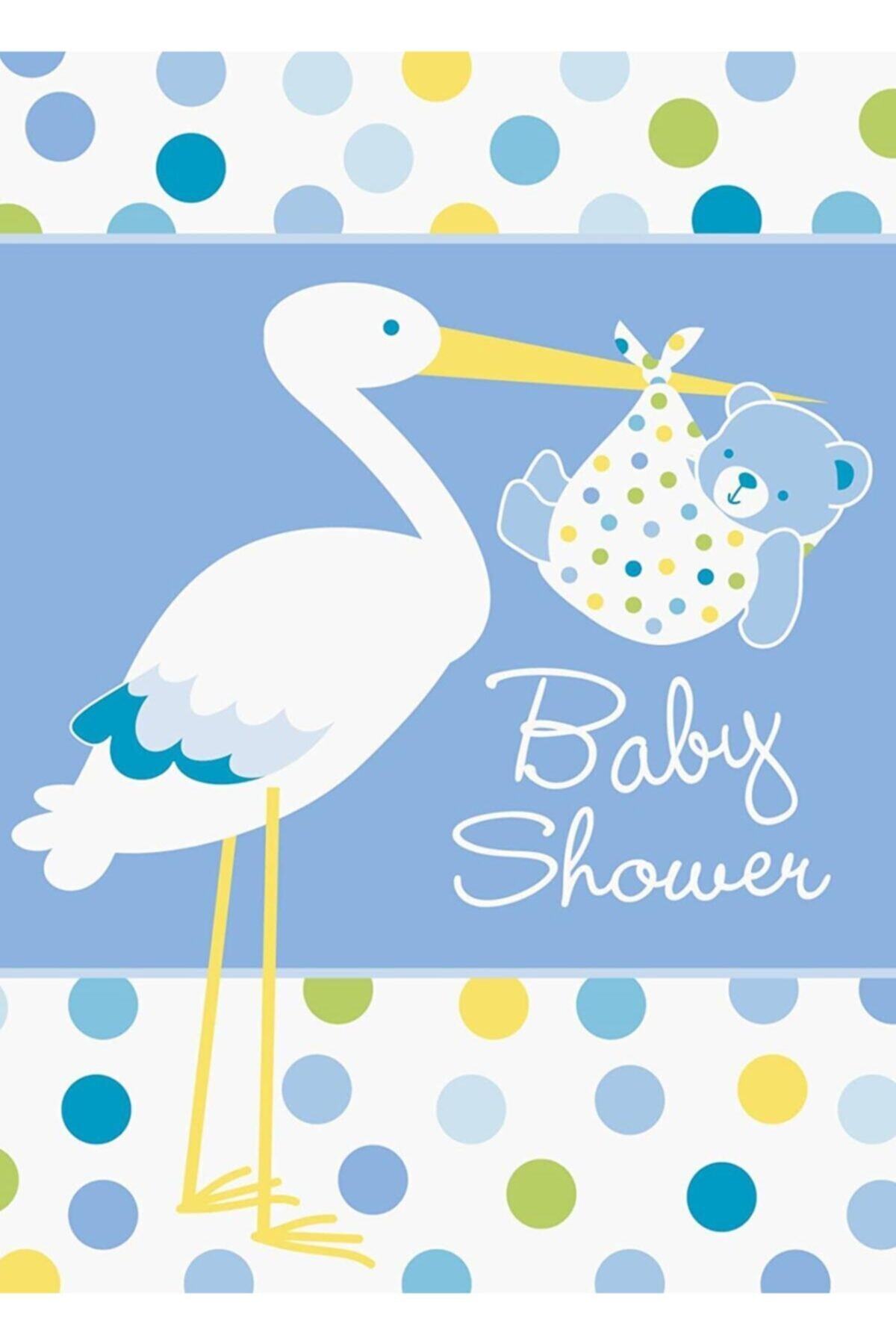 Samur Baby Boy Stork Temalı Mavi Davetiye 8 Adet