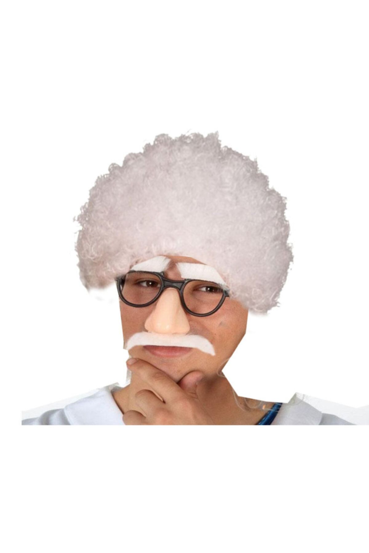 angel store Parti Aksesuar Çılgın Profesör Beyaz Renk Kıvırcık Afro Peruk Bıyık Ve Kaş Seti