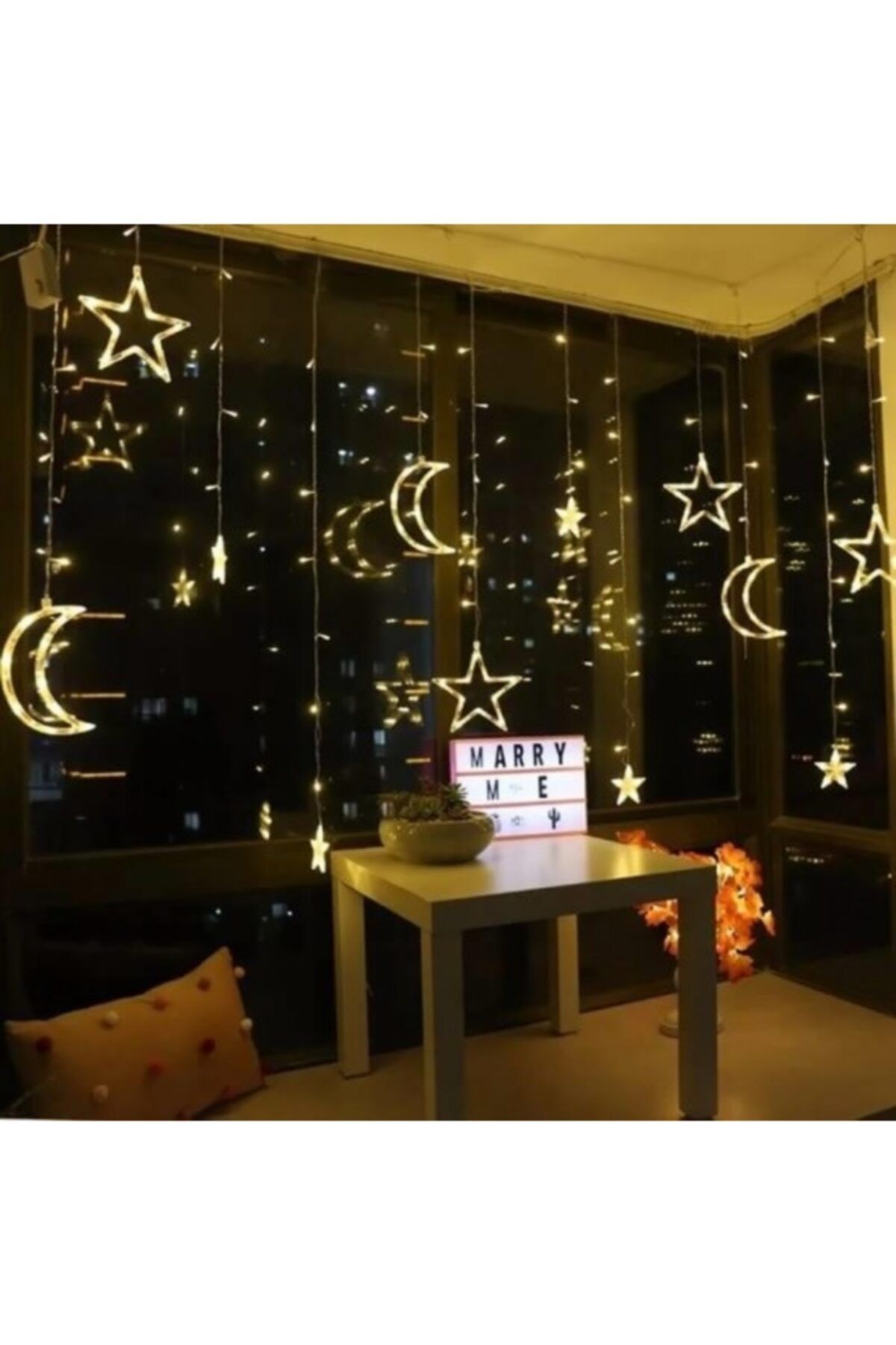 herkesetoptantic Animasyonlu Led Işıklı Eklemeli Ay Yıldız Perde 2,80 X 75