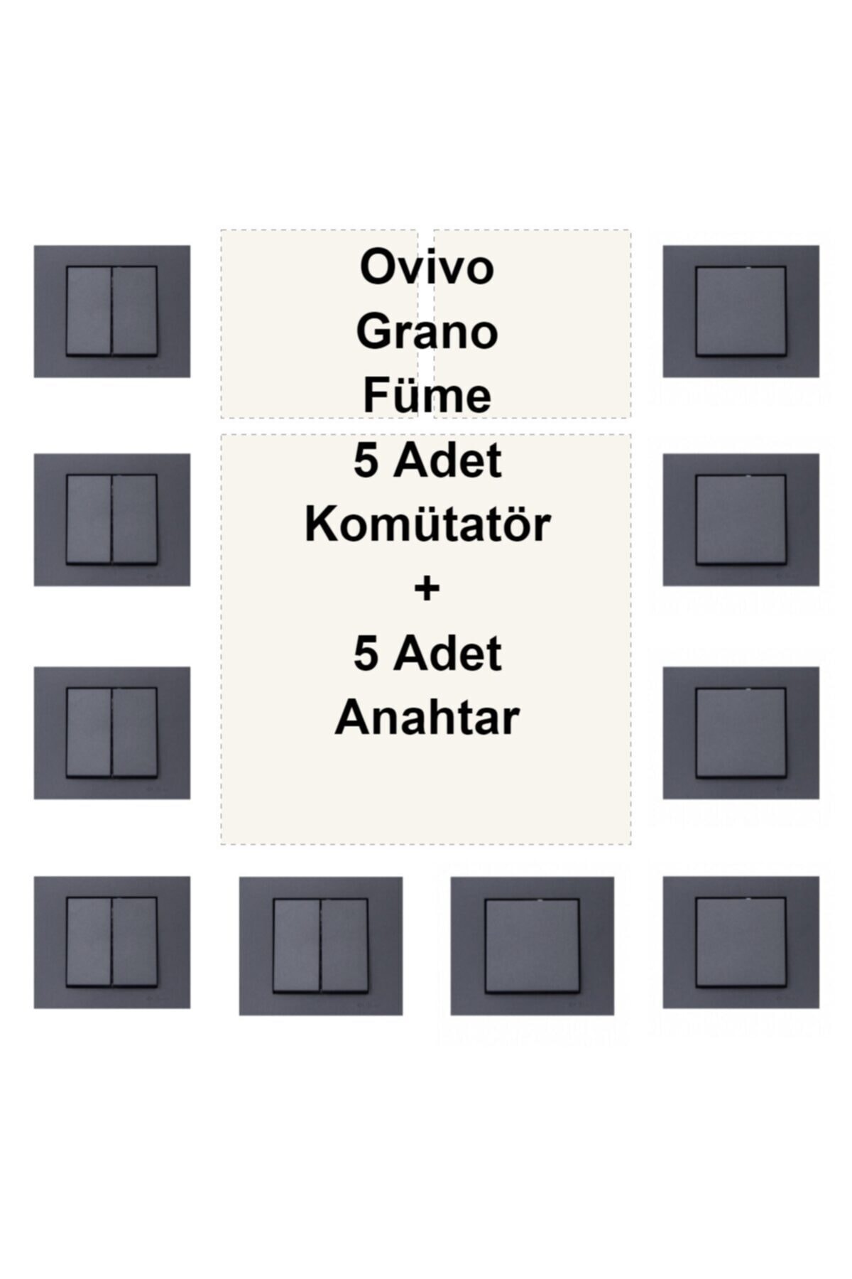 ÇağatayElektrik Ovivo Grano Füme 5 Adet Komütatör + 5 Adet Anahtar