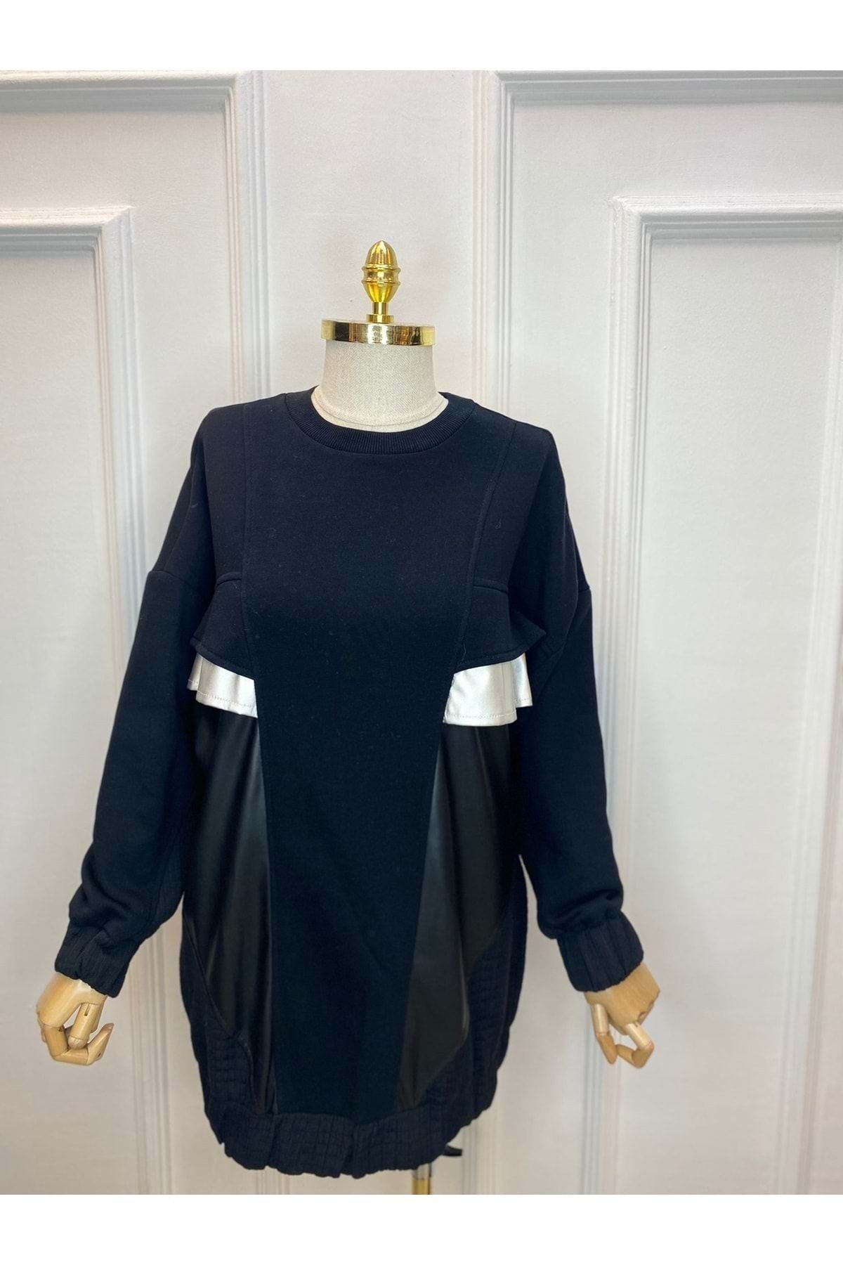 azra fashion Kapitoneli Sweat 30843 - Siyah - L-xl