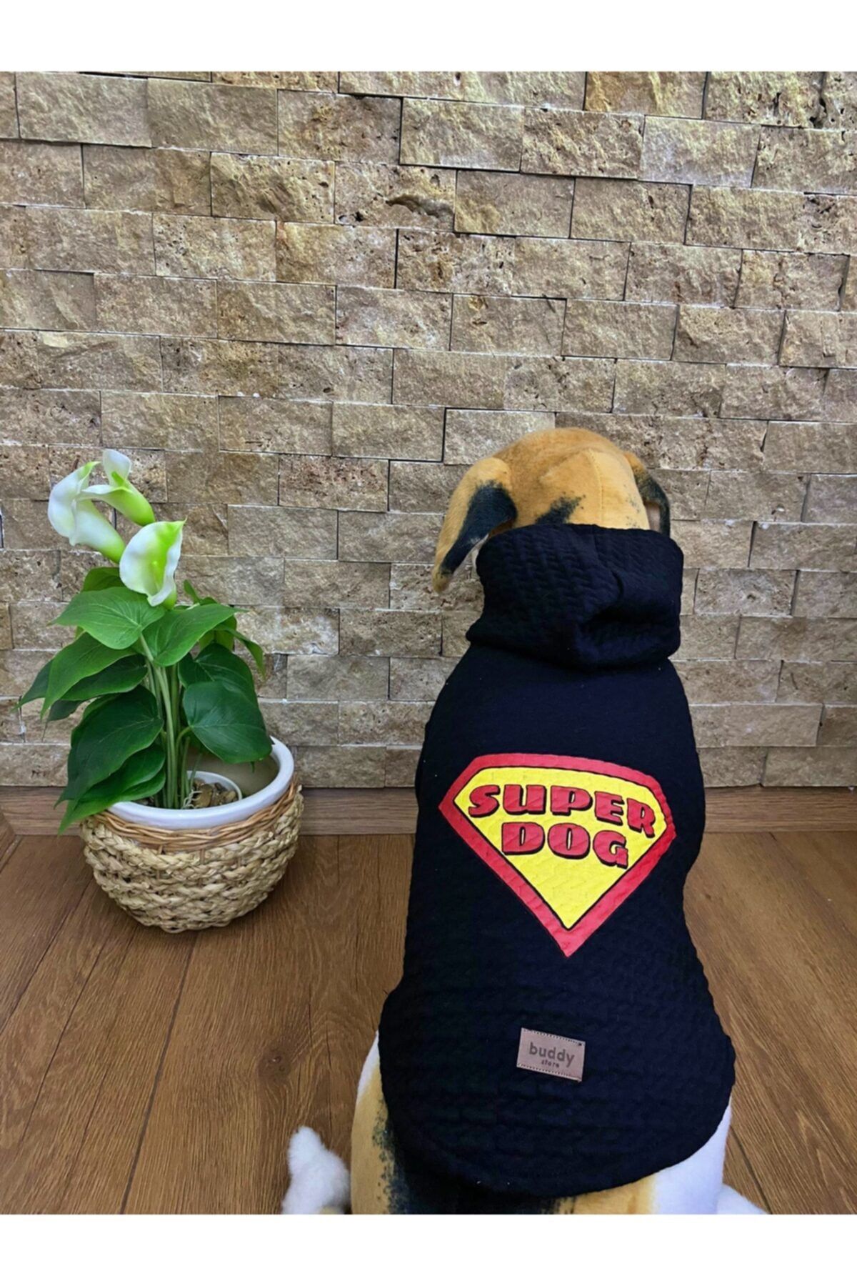 Buddy Store Kedi Köpek Kıyafeti & Elbisesi Kapüşonlu Sweat Model Superdog Desen Zikzak (kapitone Kumaş)