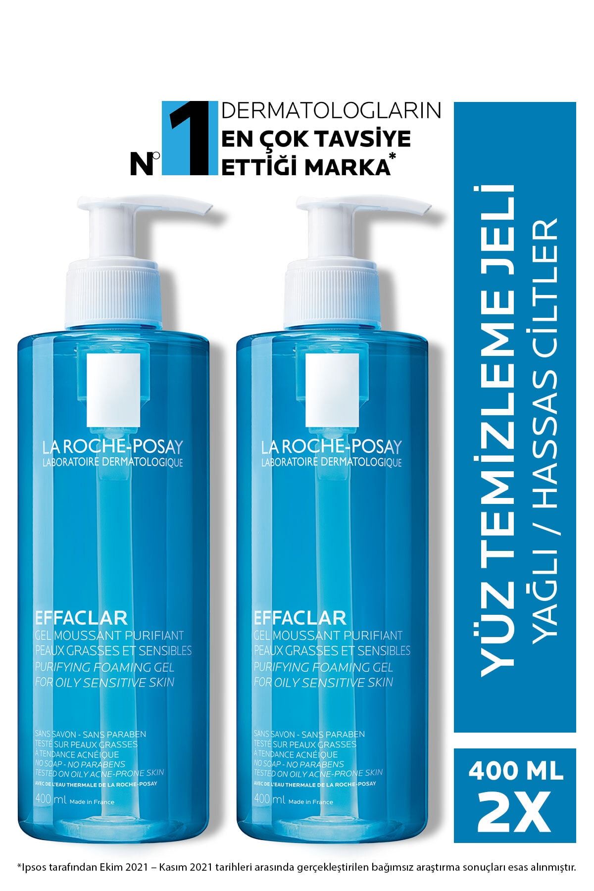La Roche Posay Effaclar Jel Temizleme Jeli Yağlı/akneye Eğilim Gösteren Ciltler 400 ml x 2