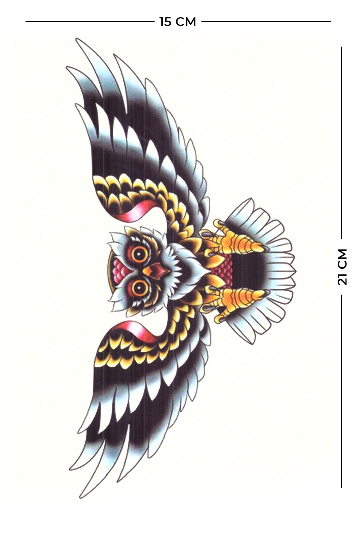 Store&Tattoo Renkli Baykuş Geçici Dövme Orta Boy 21x15 Cm