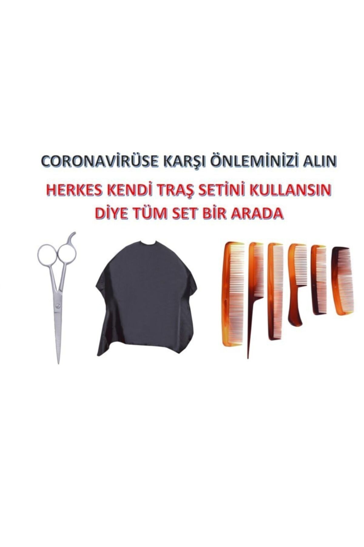 Mbois Berber Makası Seti, 6'lı Tarak, Önlük Traş Seti Hepsi Bir Arada Profesyonel Saç Traş Seti