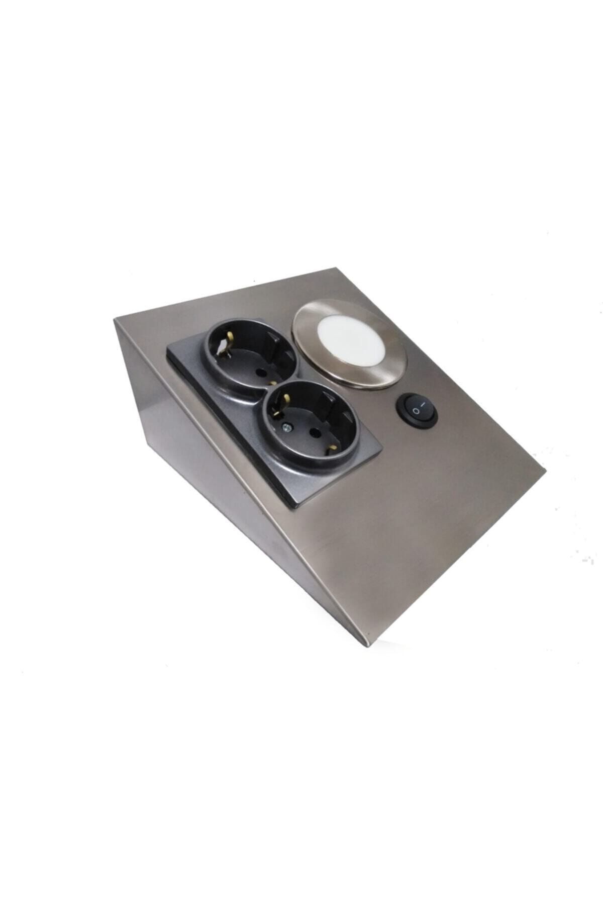Led Tezgah Dolap Altı Paslanmaz Inox İkili Priz Gün Işığı Spot Işık