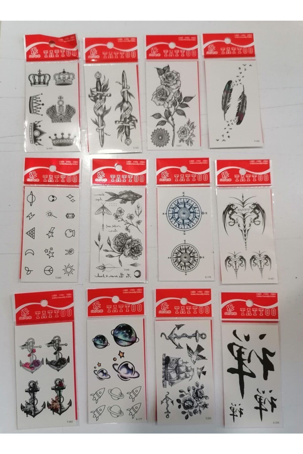 Enhavalı Taçlı 12 Adet Birden Yapıştırma Geçici Dövme Yapma Seti