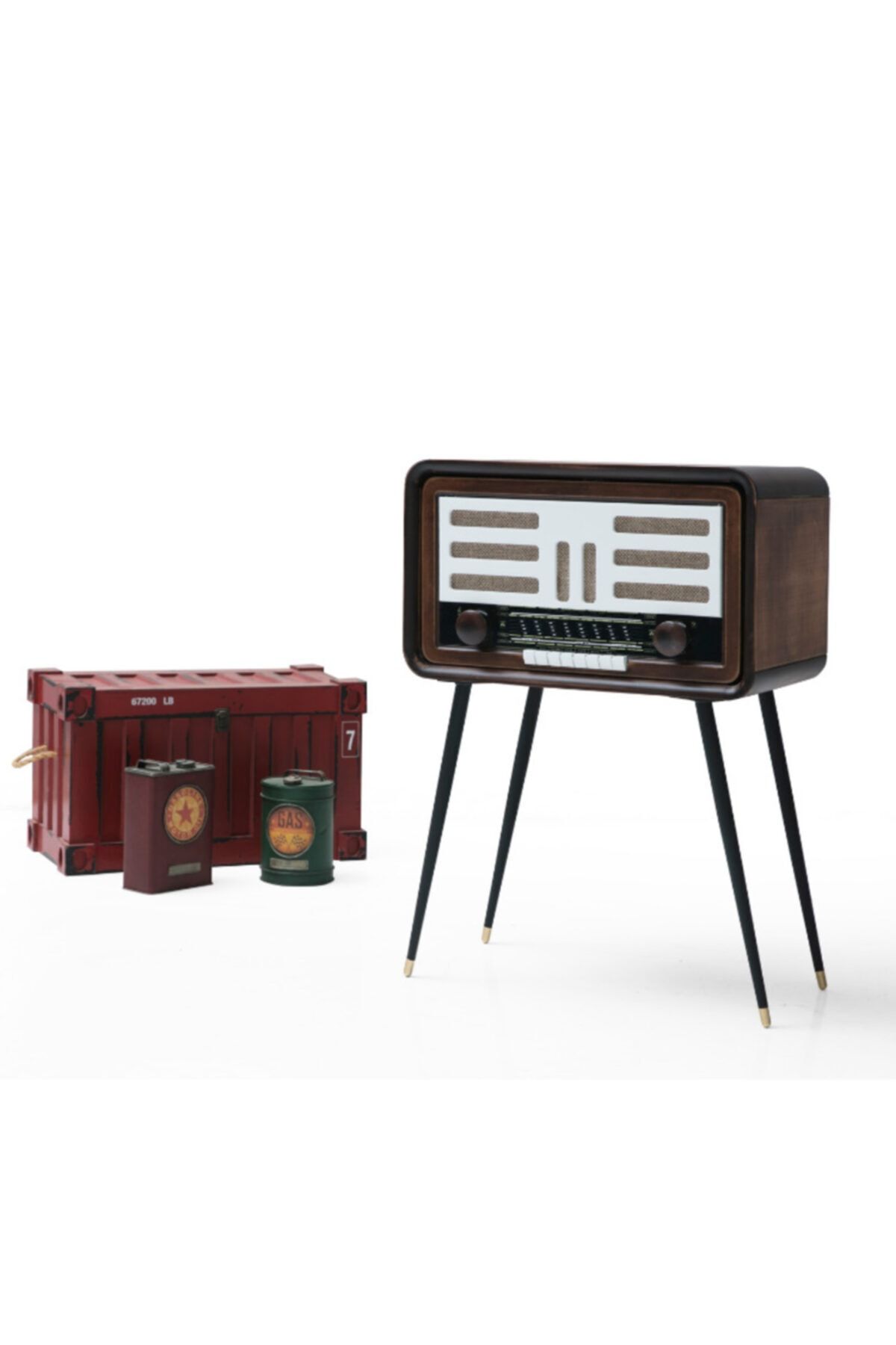 BEKALIVING Retro Ahşap Radio Yan Sehpa Minimal Komidin Modern Oturma Odası Sehpa