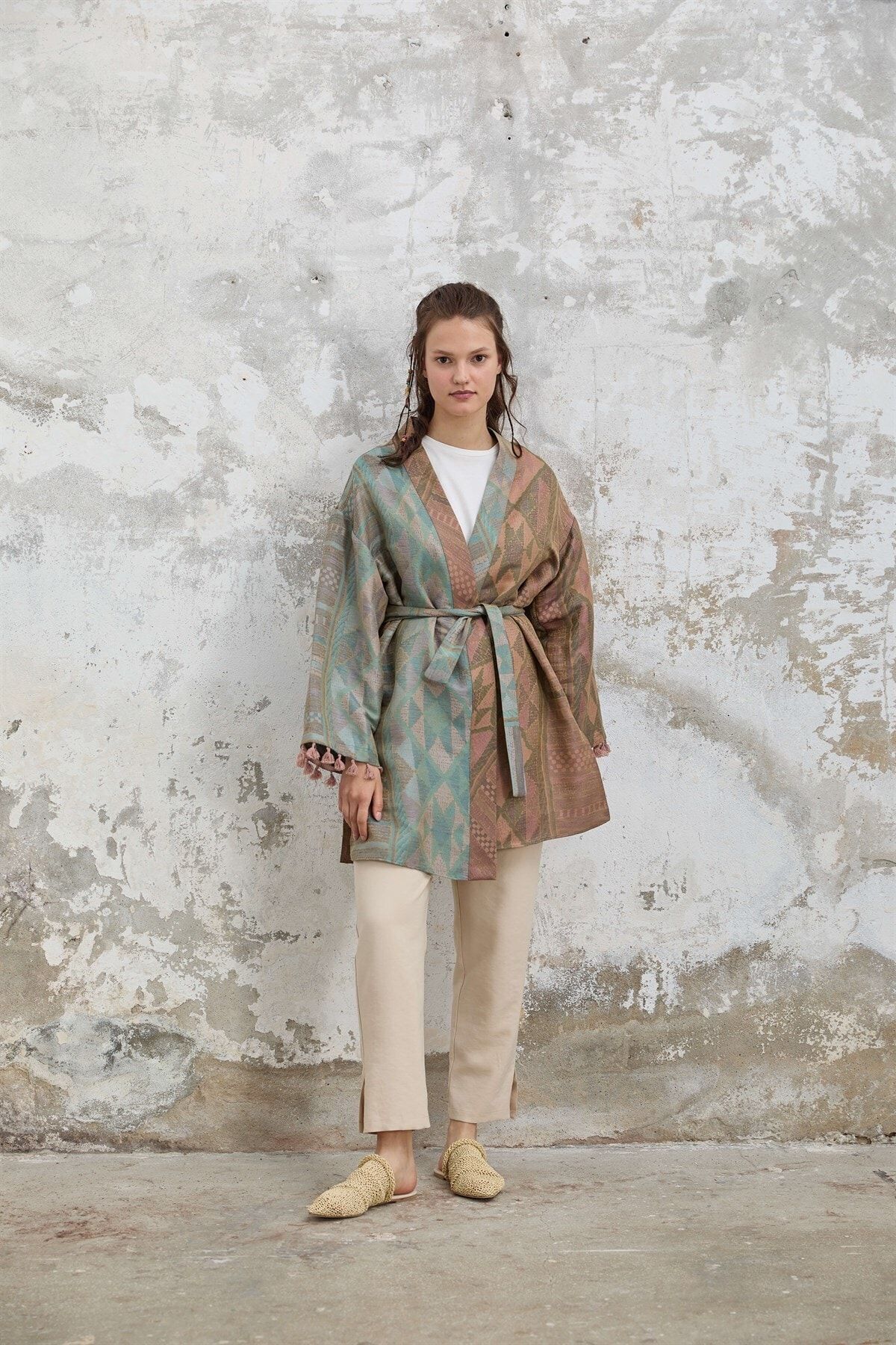 Fahhar Pastel Keten Kimono Mavi