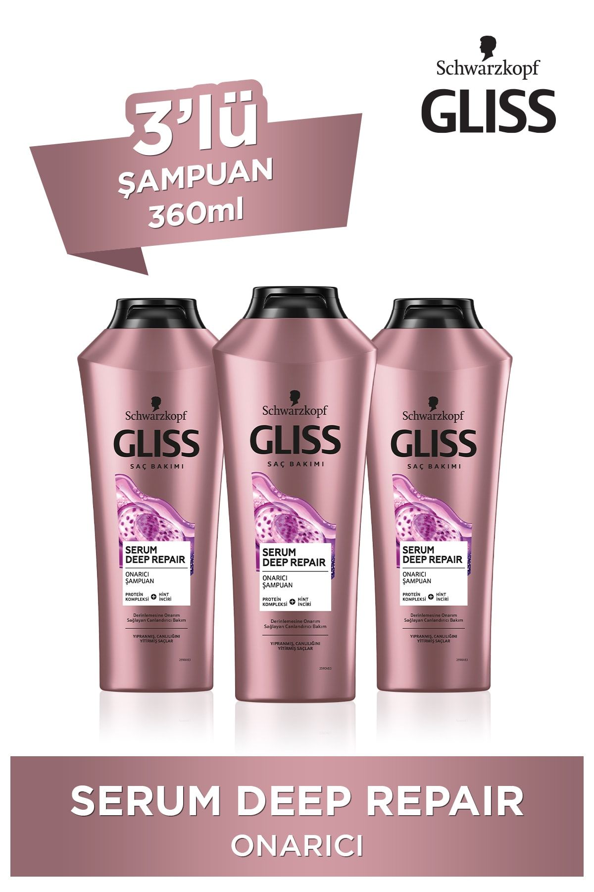 Gliss Serum Deep Repair Onarıcı Şampuan 360 ml 3'lü